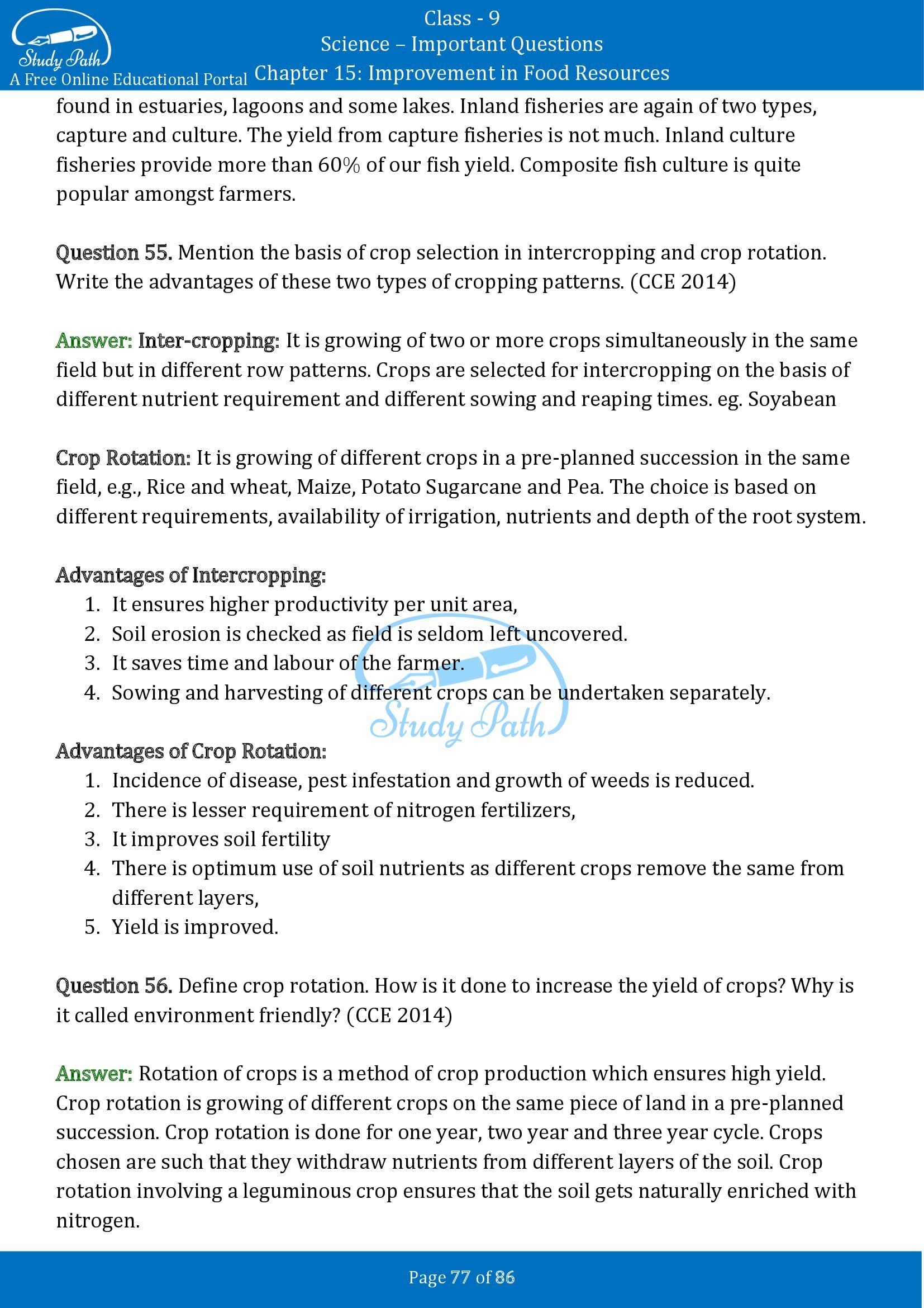 Important Questions for Class 9 Science Chapter 15 Improvement in Food Resources 00077