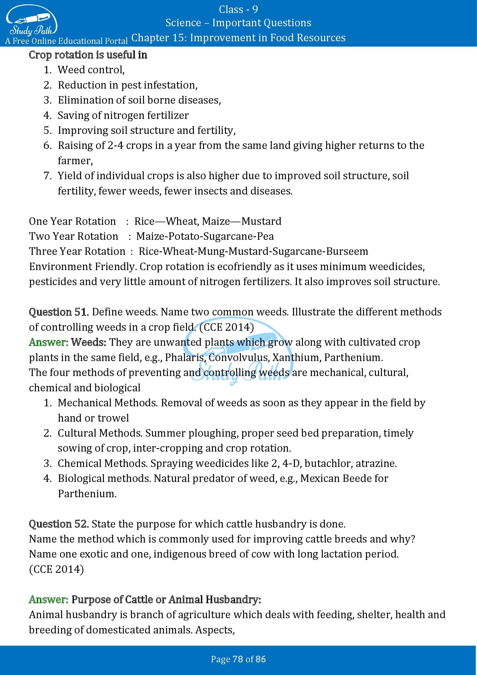 Important Questions for Class 9 Science Chapter 15 Improvement in Food Resources 00078