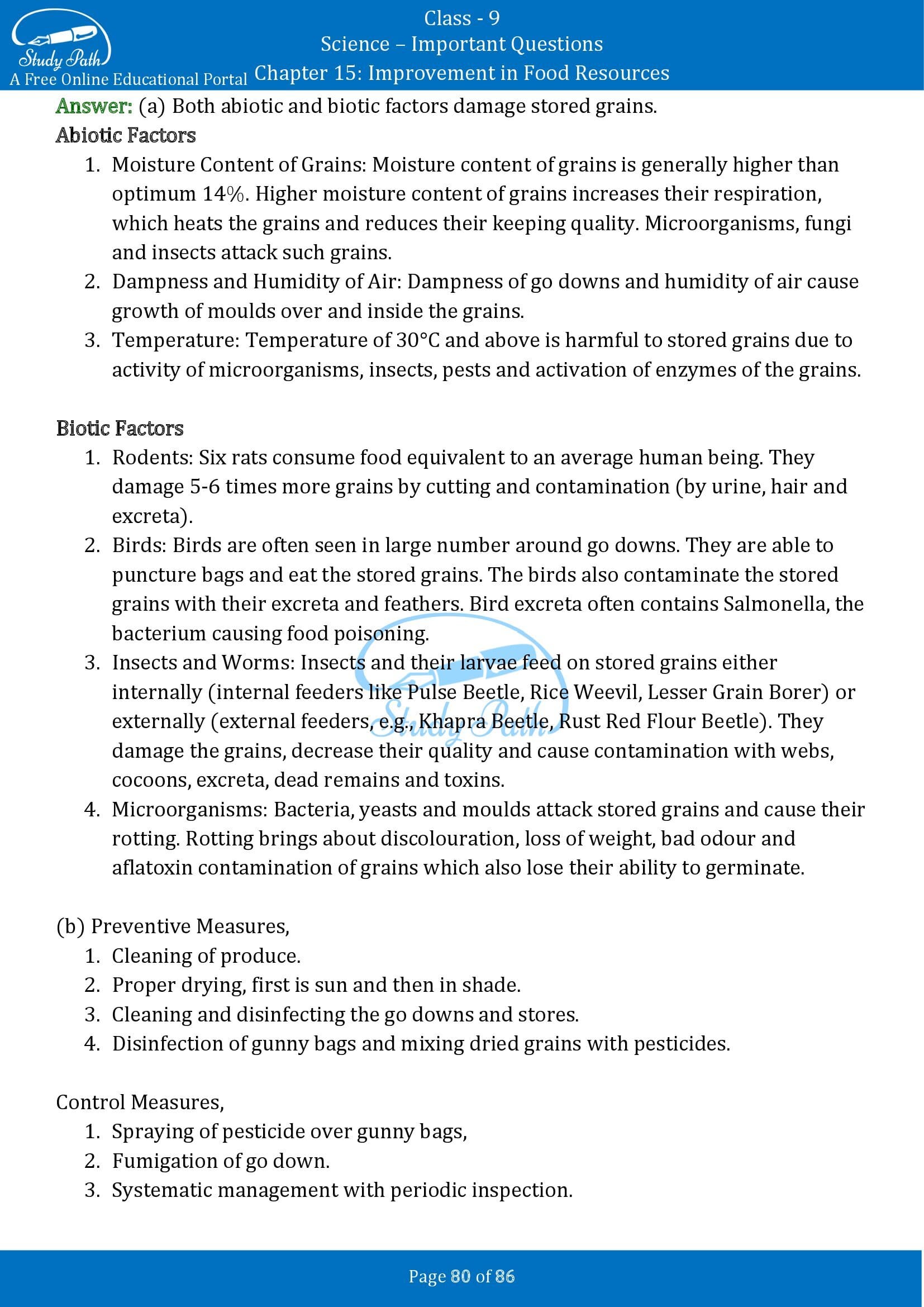 Important Questions for Class 9 Science Chapter 15 Improvement in Food Resources 00080