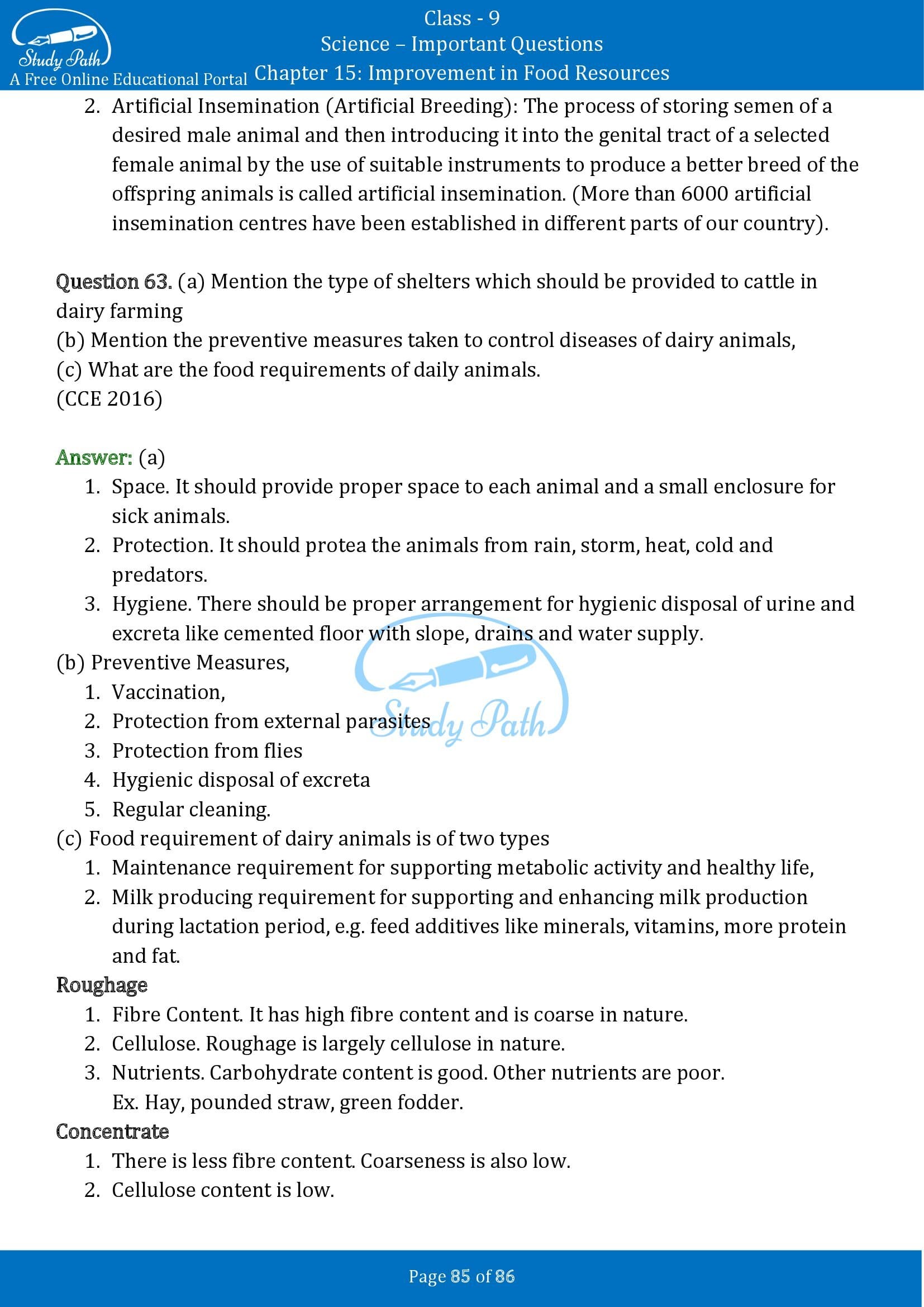 Important Questions for Class 9 Science Chapter 15 Improvement in Food Resources 00085