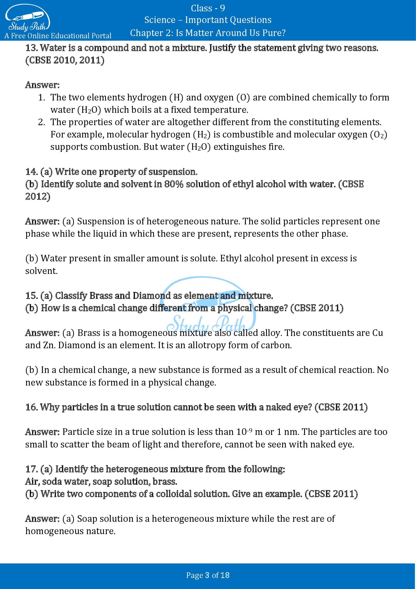 Important Questions for Class 9 Science Chapter 2 Is Matter Around Us Pure 00003