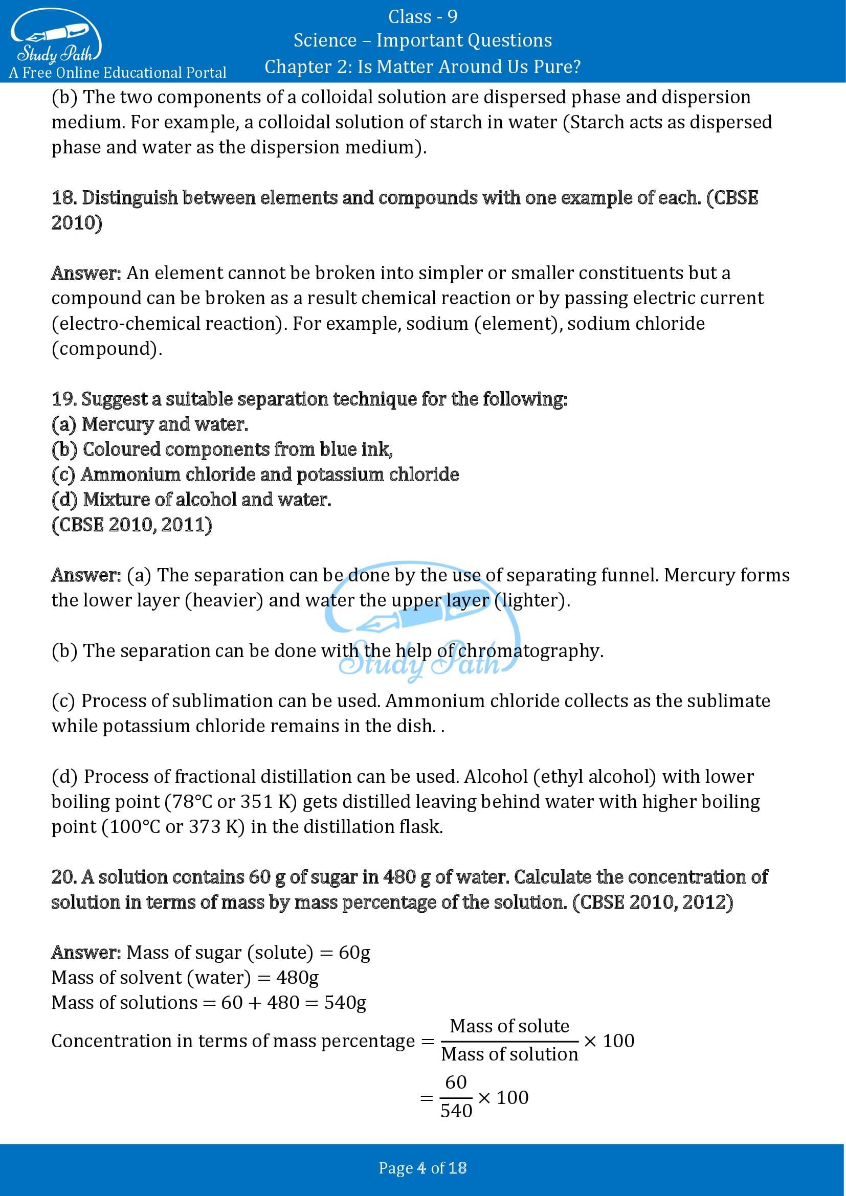 Important Questions for Class 9 Science Chapter 2 Is Matter Around Us Pure 00004