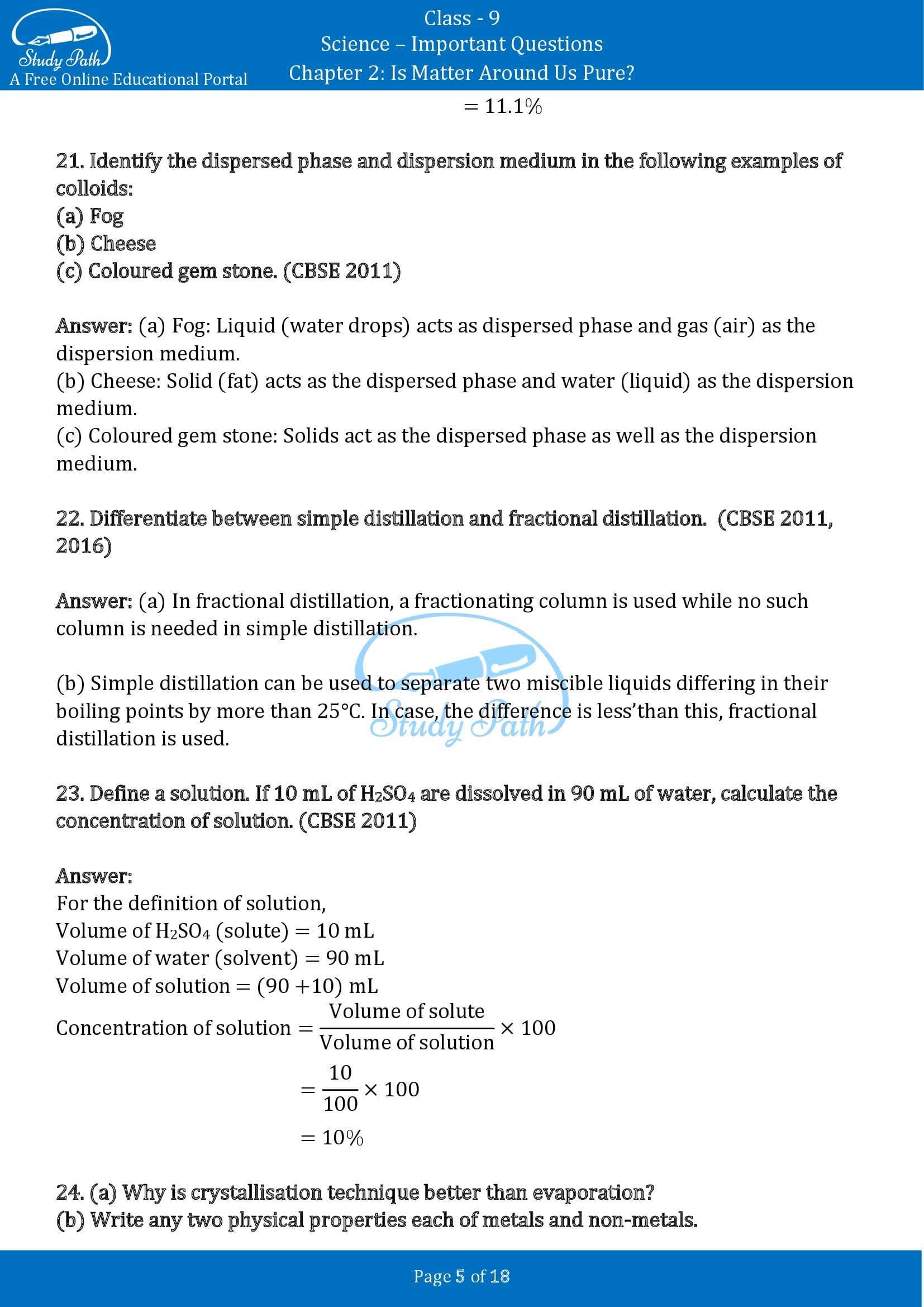 Important Questions for Class 9 Science Chapter 2 Is Matter Around Us Pure 00005