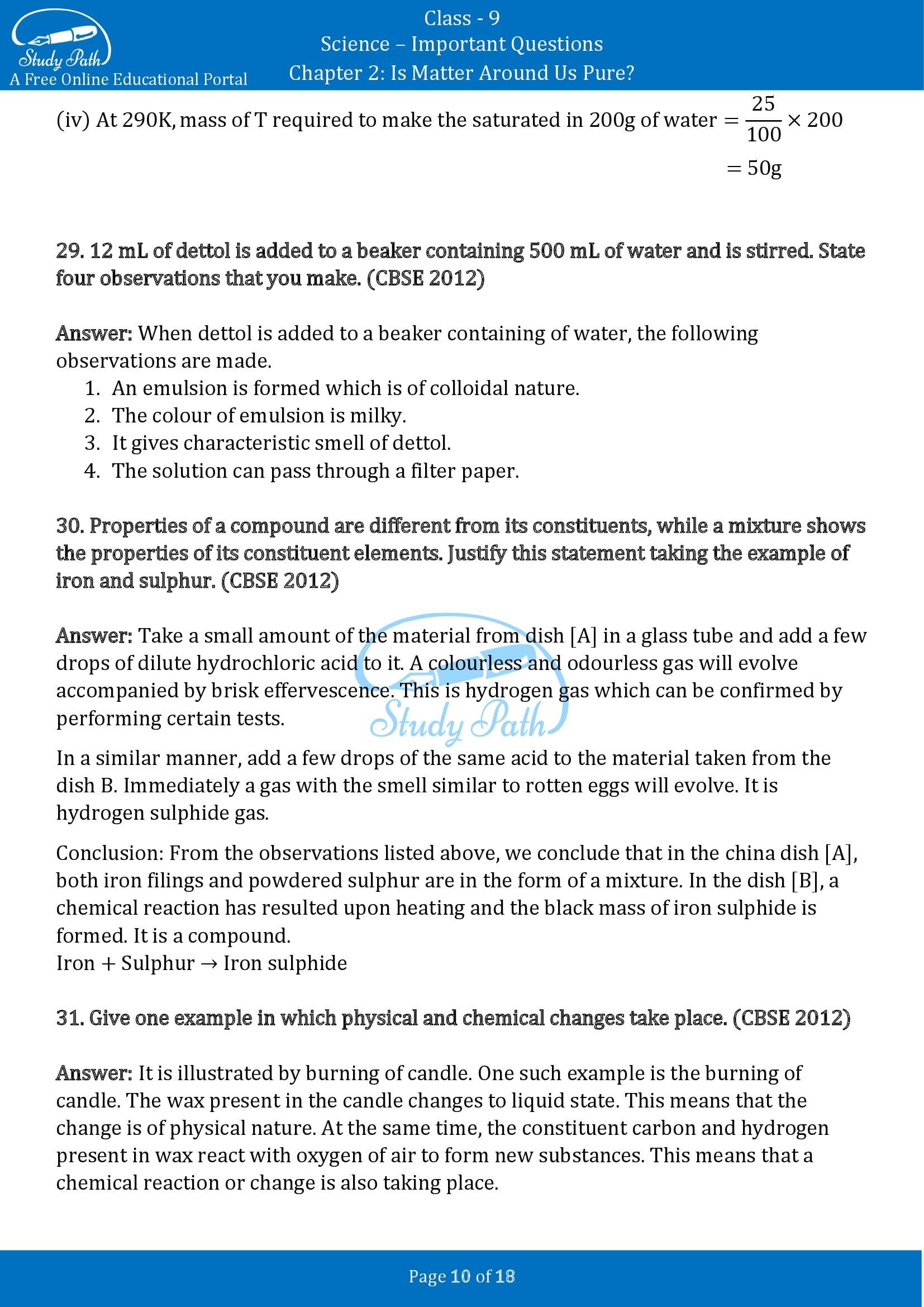 Important Questions for Class 9 Science Chapter 2 Is Matter Around Us Pure 00010