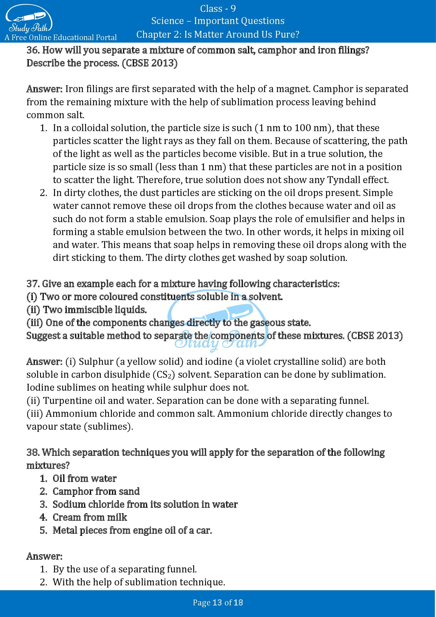 Important Questions for Class 9 Science Chapter 2 Is Matter Around Us Pure 00013