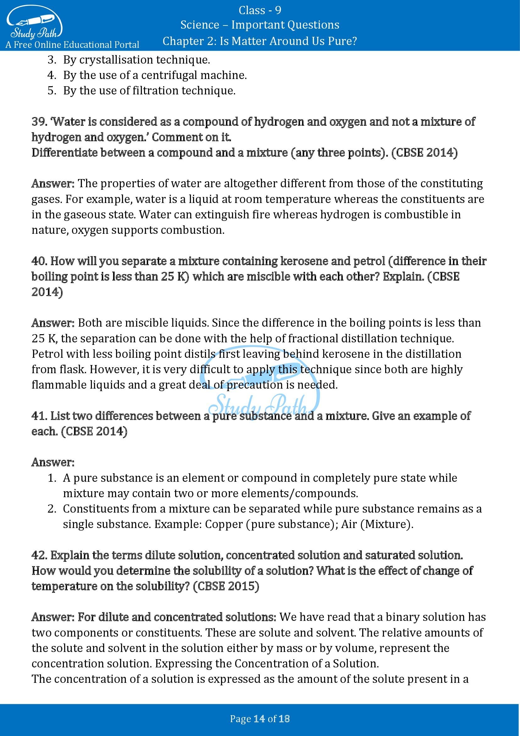 Important Questions for Class 9 Science Chapter 2 Is Matter Around Us Pure 00014