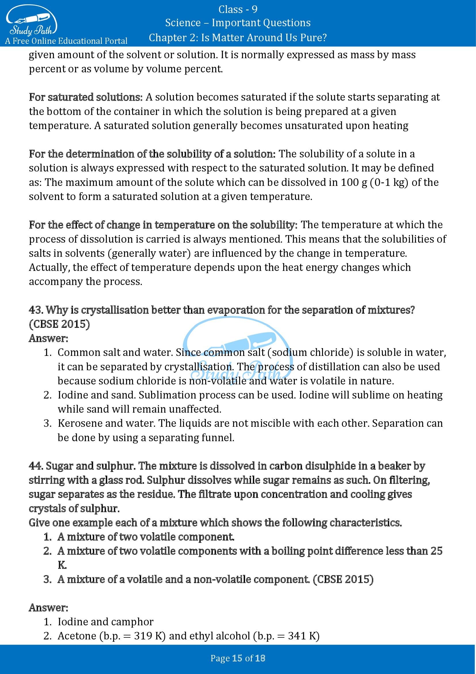 Important Questions for Class 9 Science Chapter 2 Is Matter Around Us Pure 00015