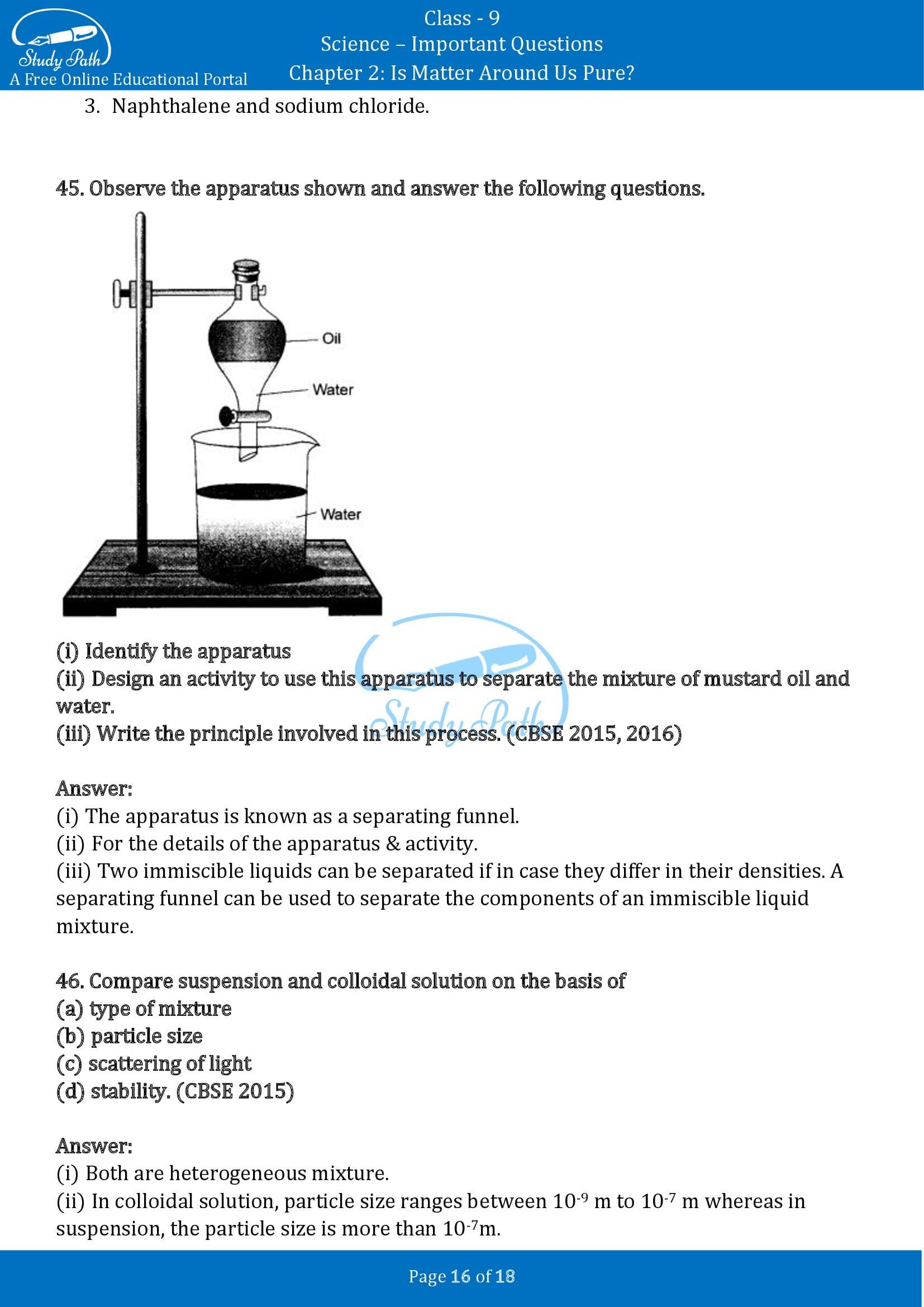 Important Questions for Class 9 Science Chapter 2 Is Matter Around Us Pure 00016