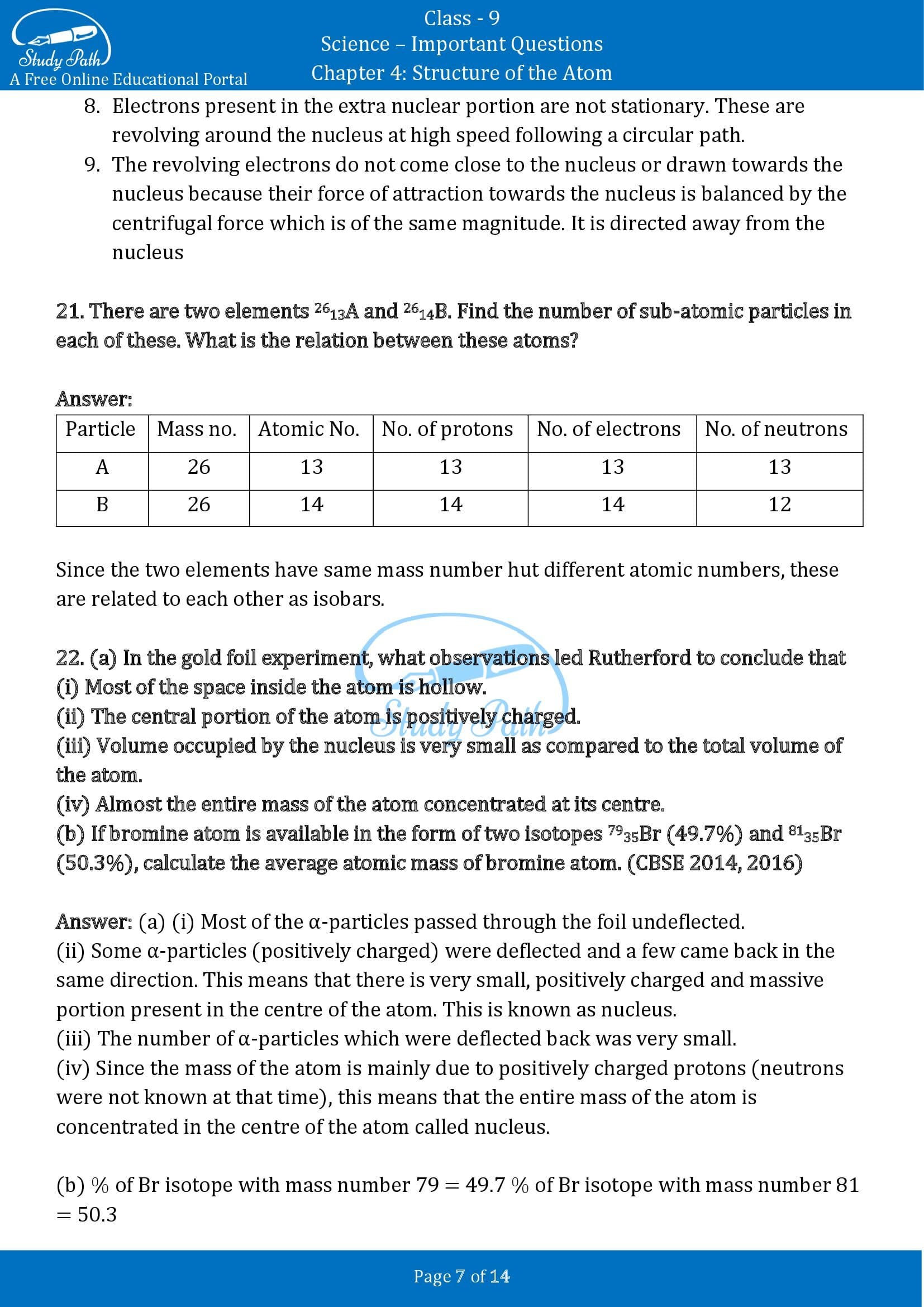 Important Questions for Class 9 Science Chapter 4 Structure of the Atom 00007