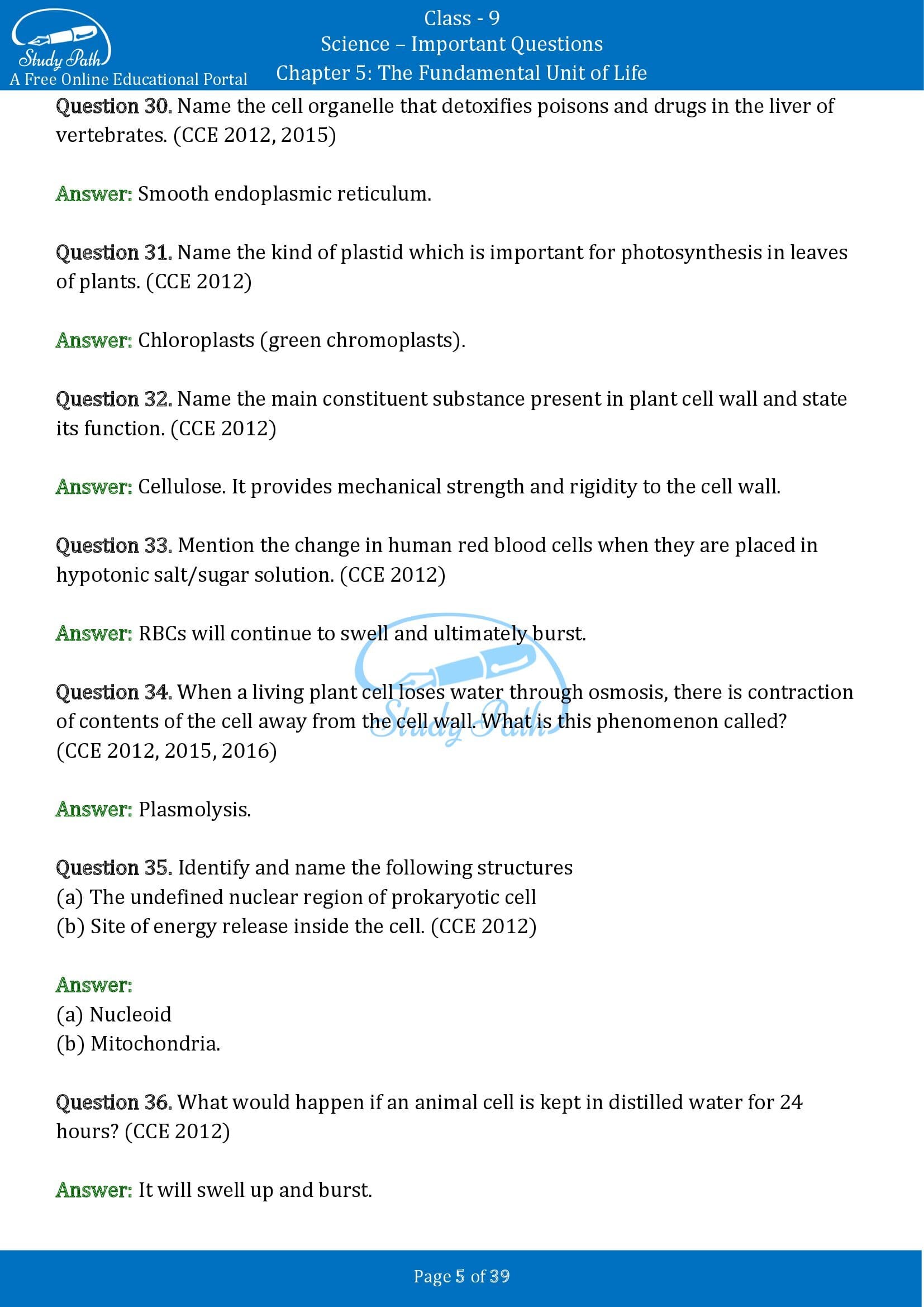 Important Questions for Class 9 Science Chapter 5 The Fundamental Unit of Life 00005