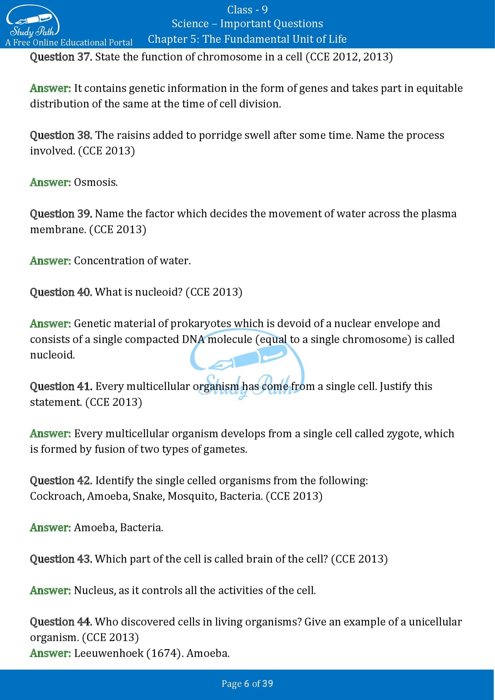 Important Questions for Class 9 Science Chapter 5 The Fundamental Unit of Life 00006