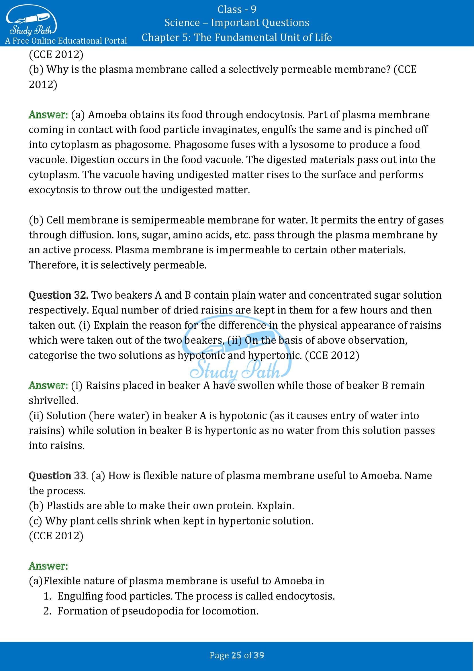 Important Questions for Class 9 Science Chapter 5 The Fundamental Unit of Life 00025