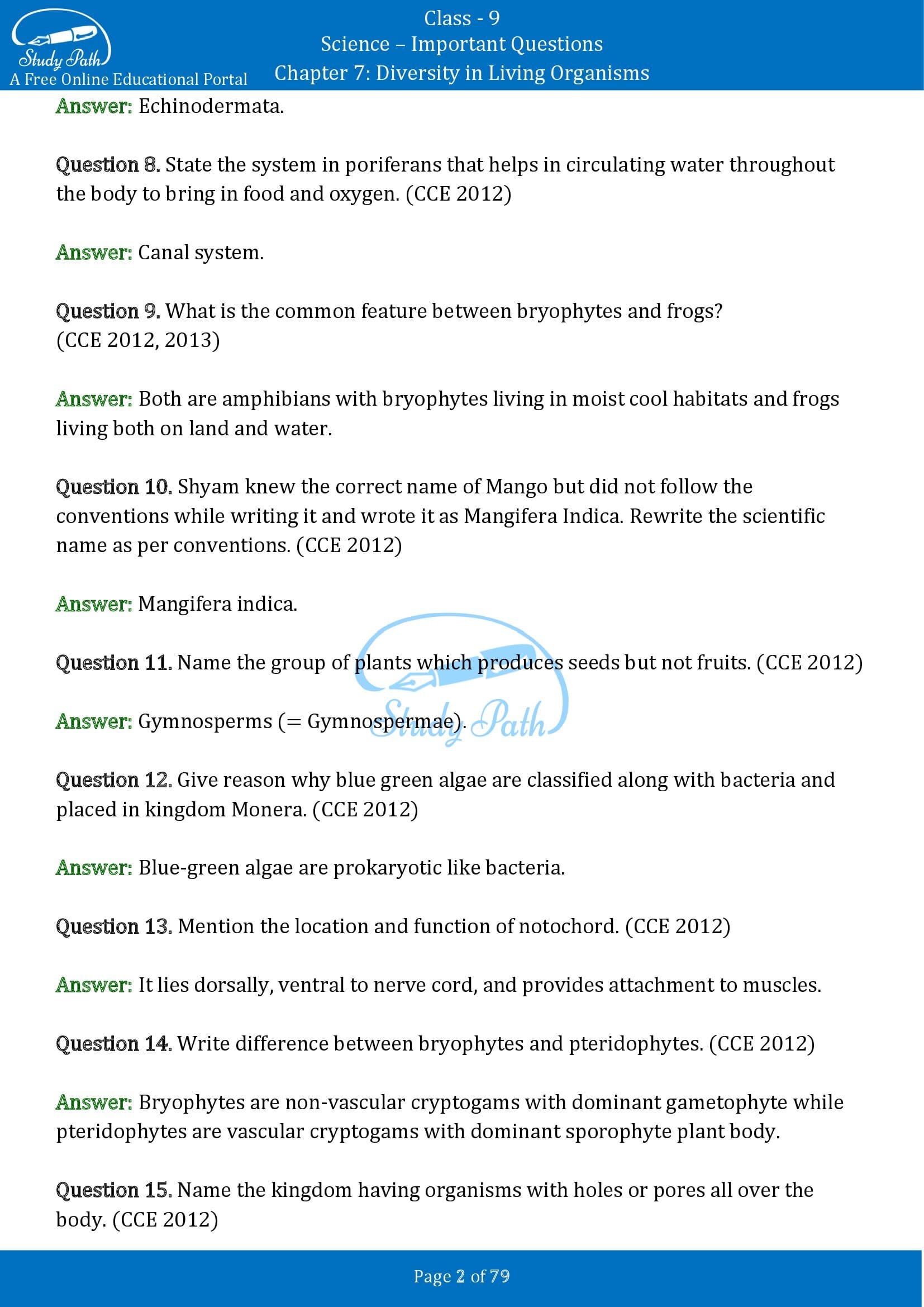 Important Questions for Class 9 Science Chapter 7 Diversity in Living Organisms 00002