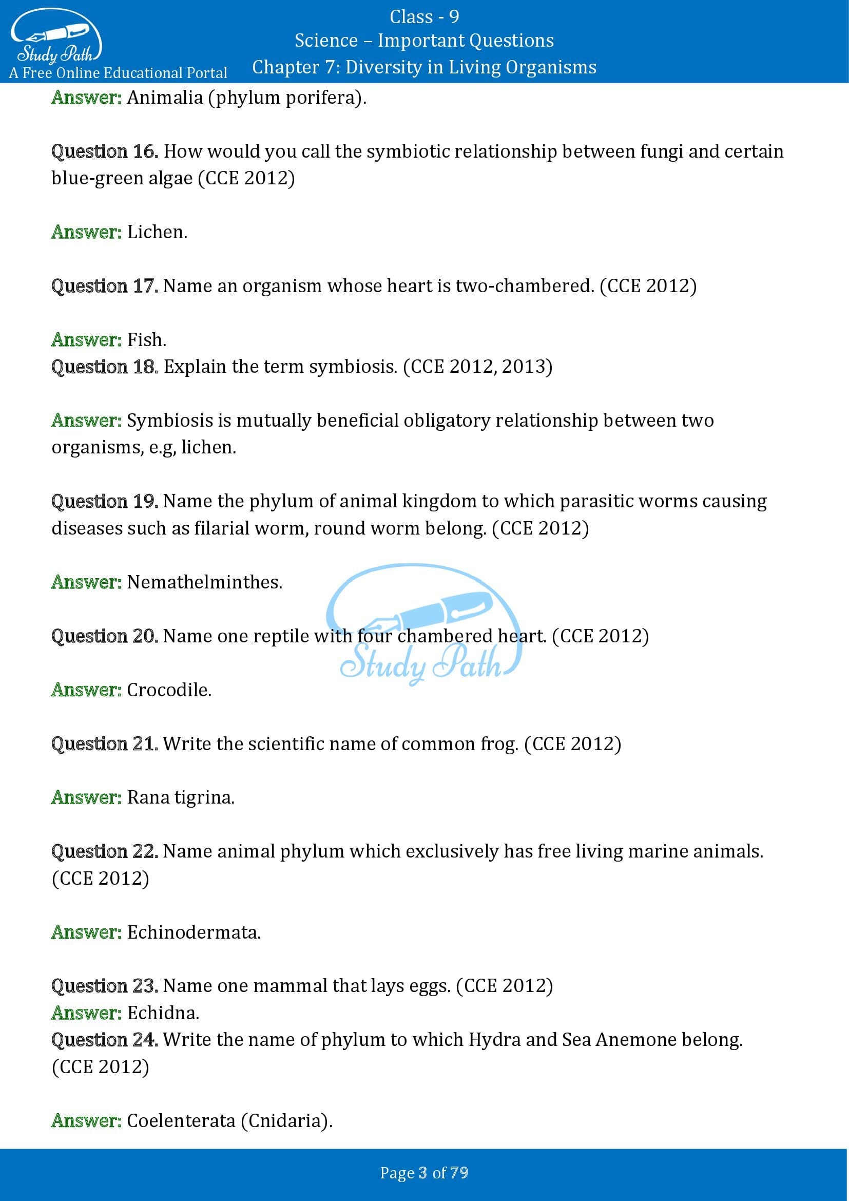 Important Questions for Class 9 Science Chapter 7 Diversity in Living Organisms 00003