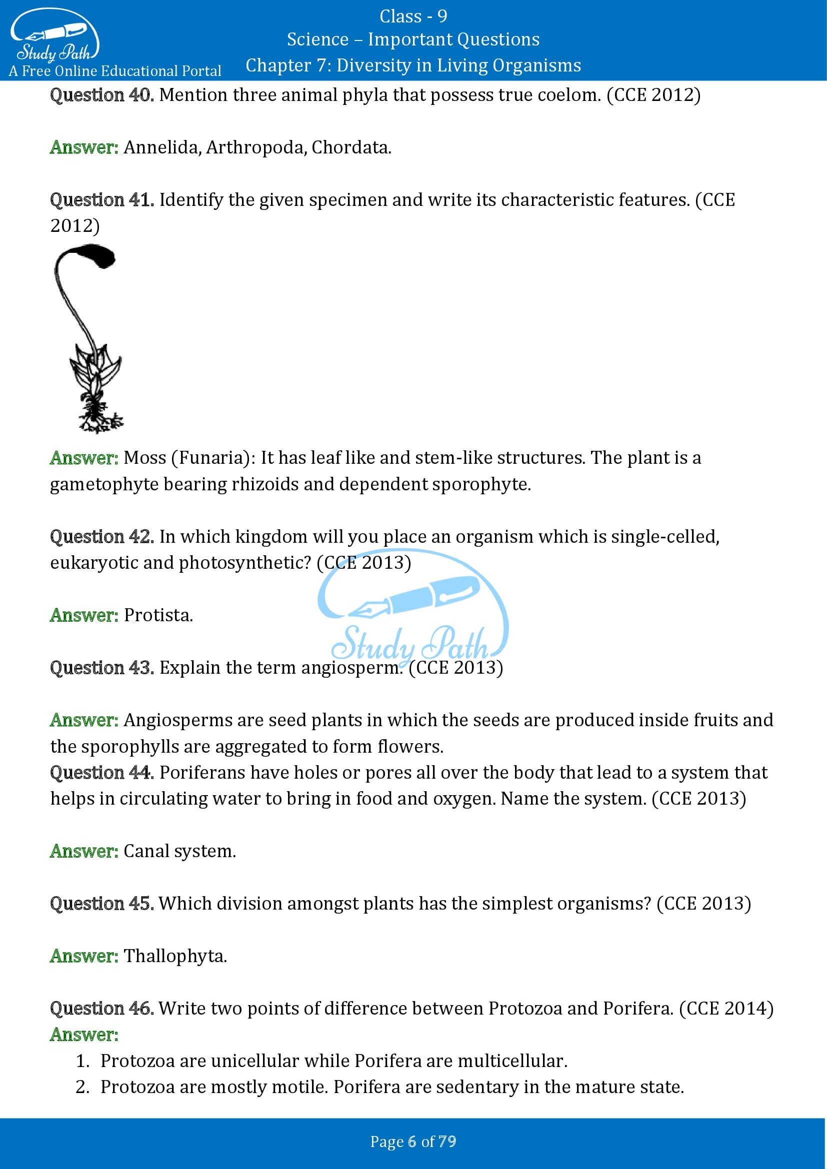 Important Questions for Class 9 Science Chapter 7 Diversity in Living Organisms 00006