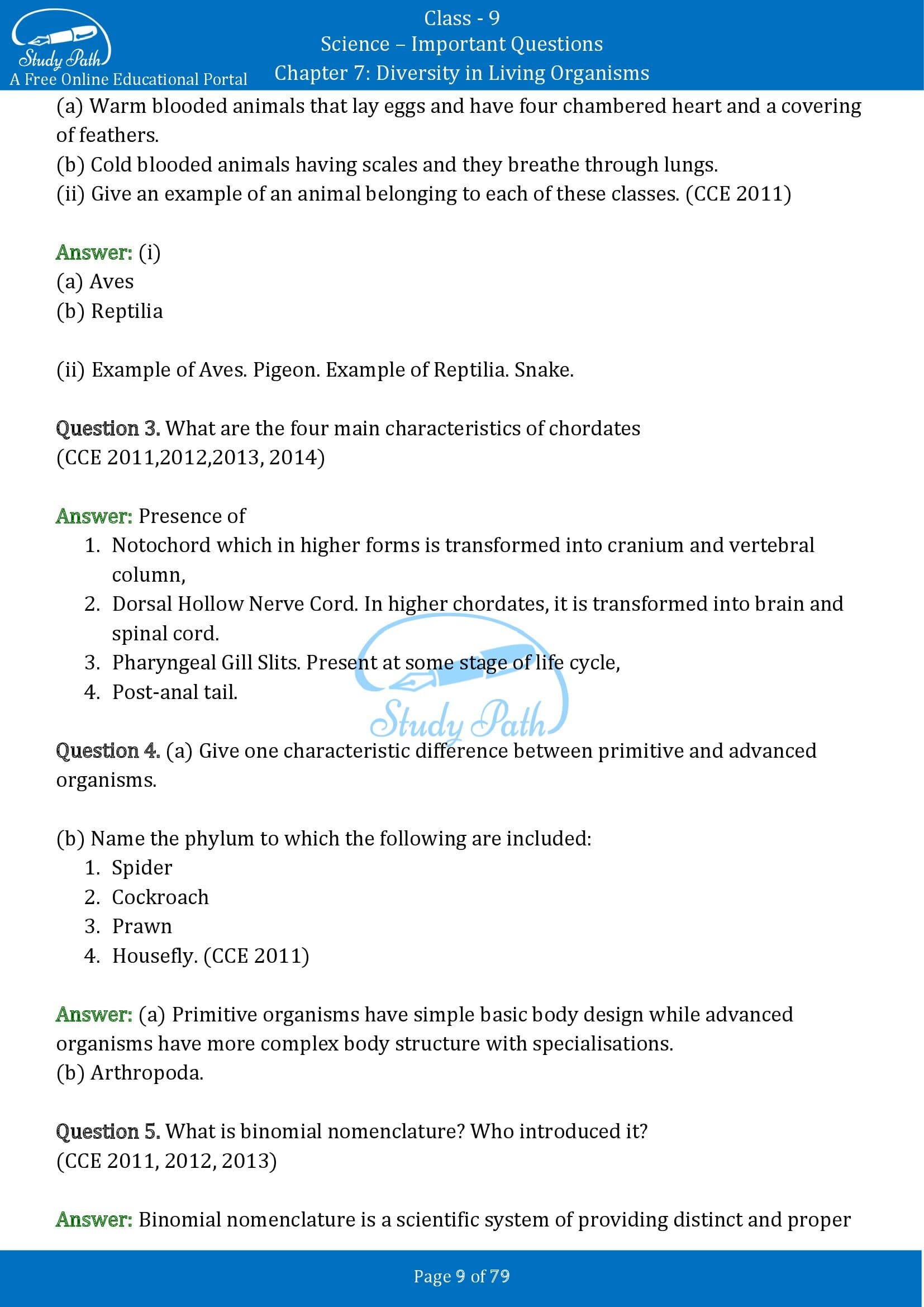 Important Questions for Class 9 Science Chapter 7 Diversity in Living Organisms 00009