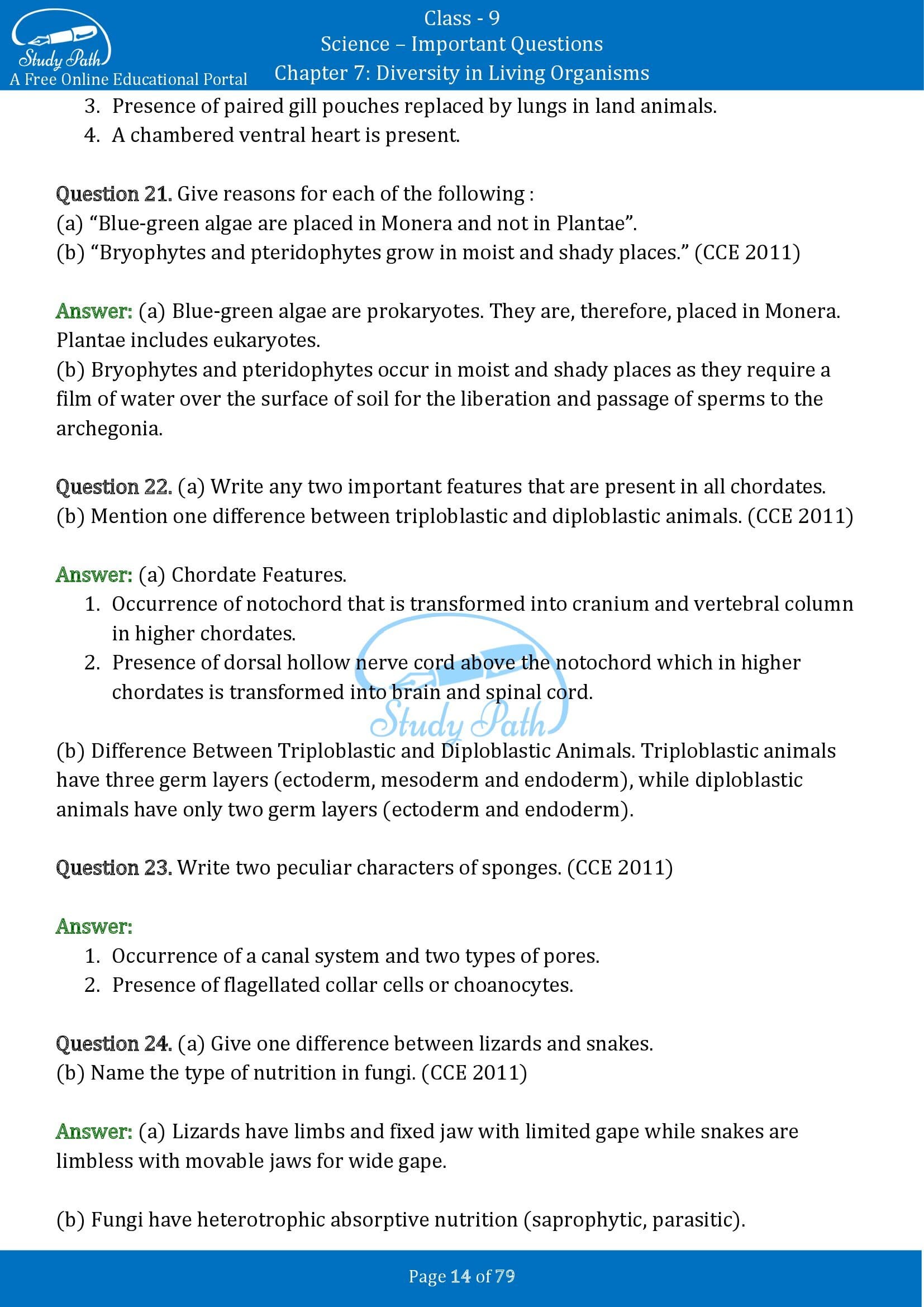 Important Questions for Class 9 Science Chapter 7 Diversity in Living Organisms 00014