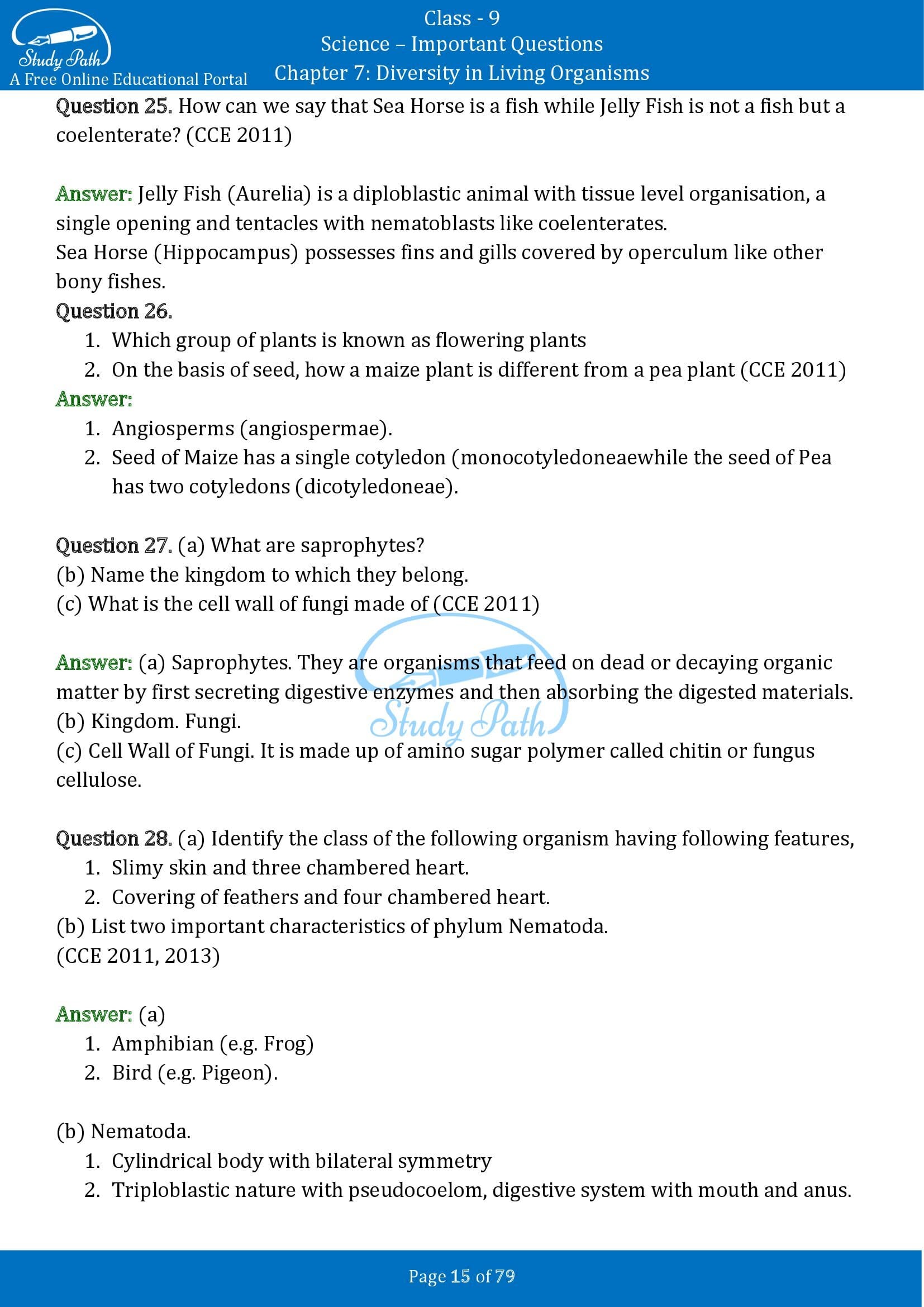 Important Questions for Class 9 Science Chapter 7 Diversity in Living Organisms 00015