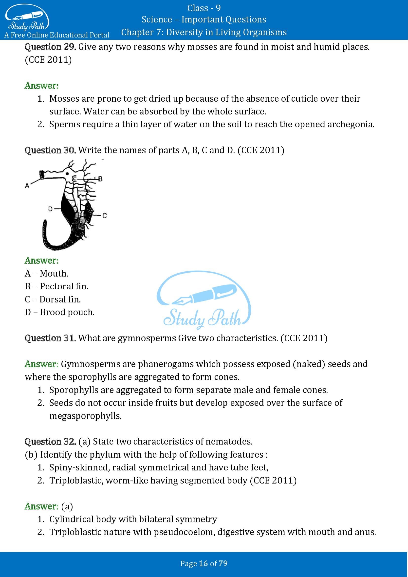 Important Questions for Class 9 Science Chapter 7 Diversity in Living Organisms 00016