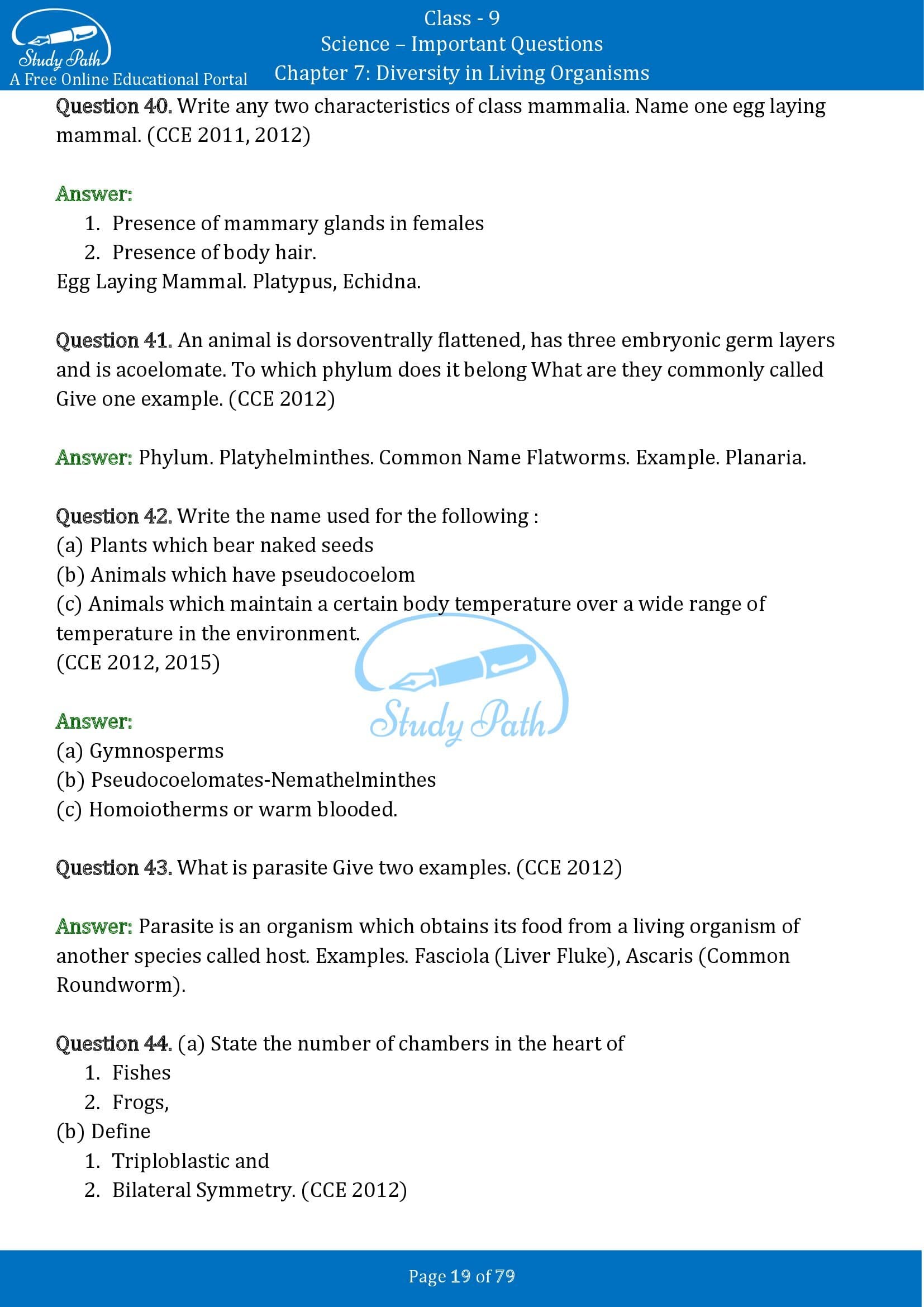 Important Questions for Class 9 Science Chapter 7 Diversity in Living Organisms 00019