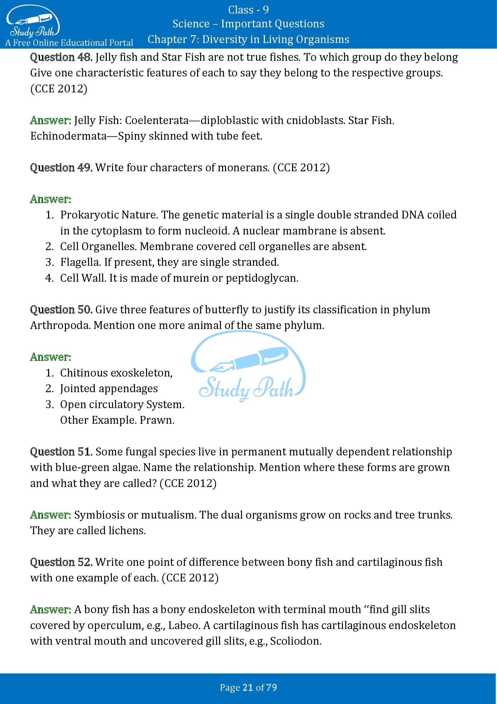 Important Questions for Class 9 Science Chapter 7 Diversity in Living Organisms 00021