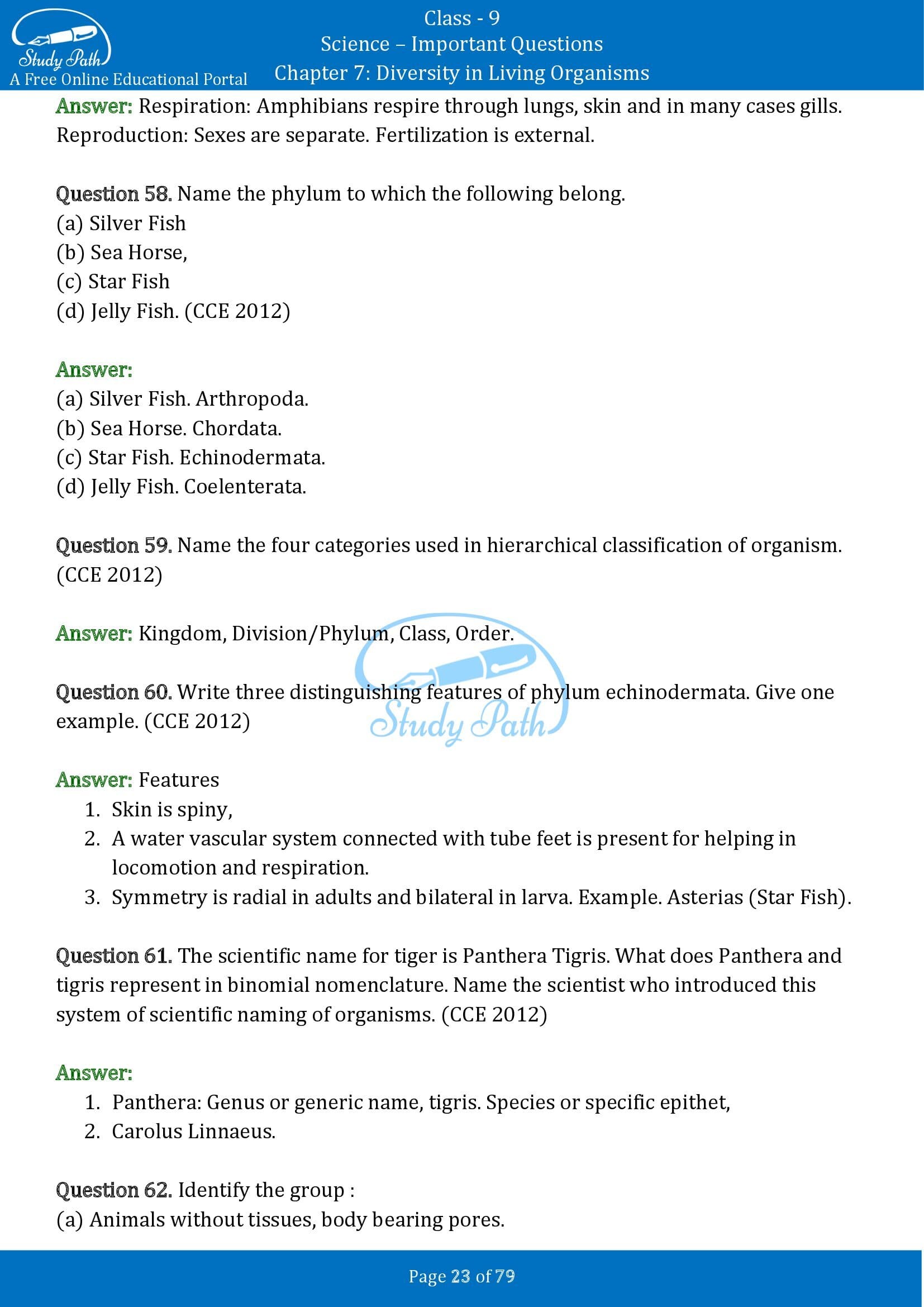 Important Questions for Class 9 Science Chapter 7 Diversity in Living Organisms 00023