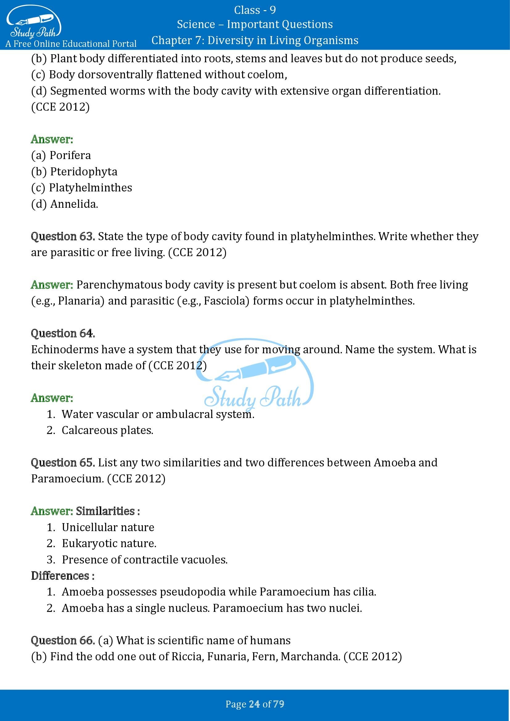 Important Questions for Class 9 Science Chapter 7 Diversity in Living Organisms 00024