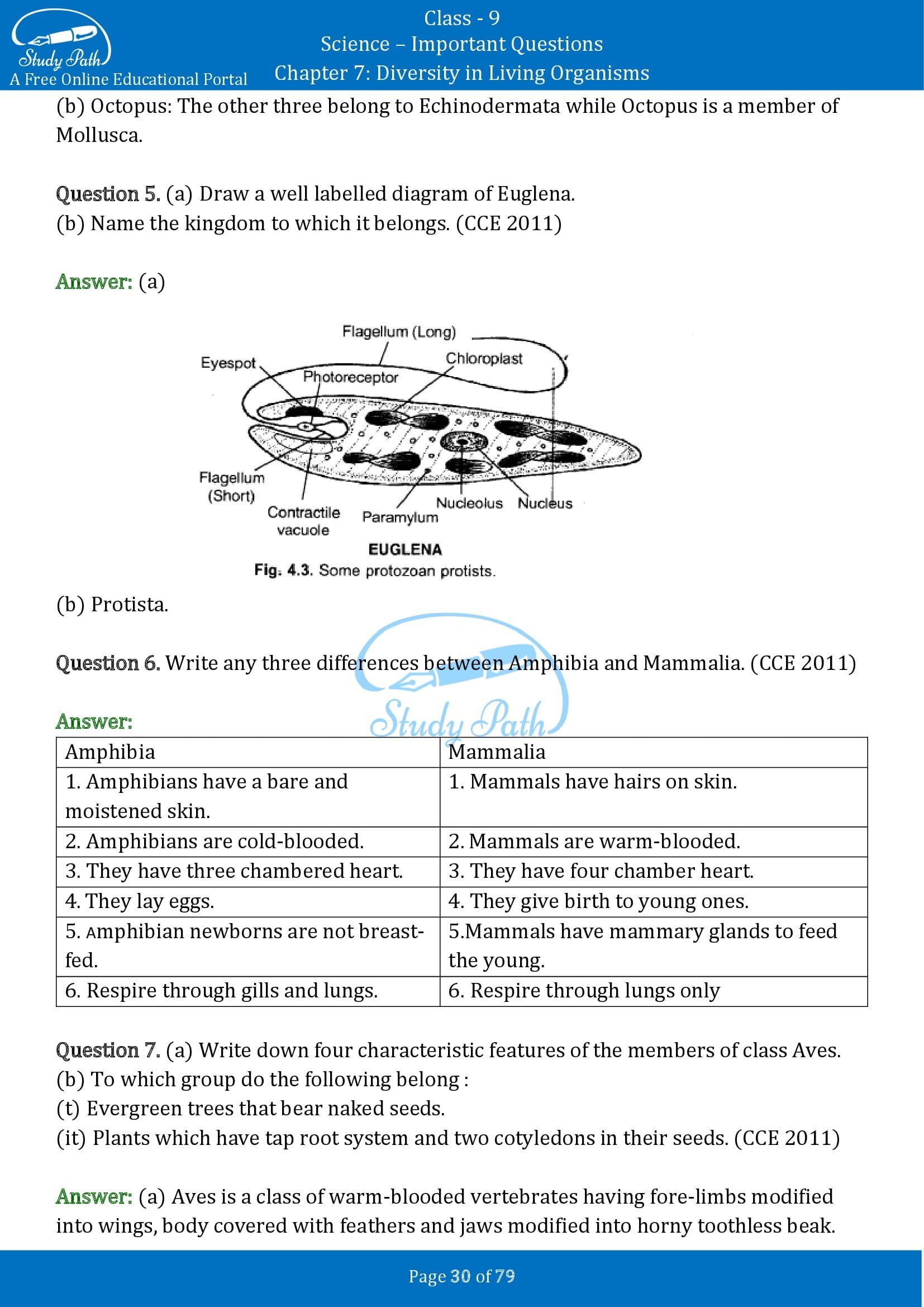 Important Questions for Class 9 Science Chapter 7 Diversity in Living Organisms 00030