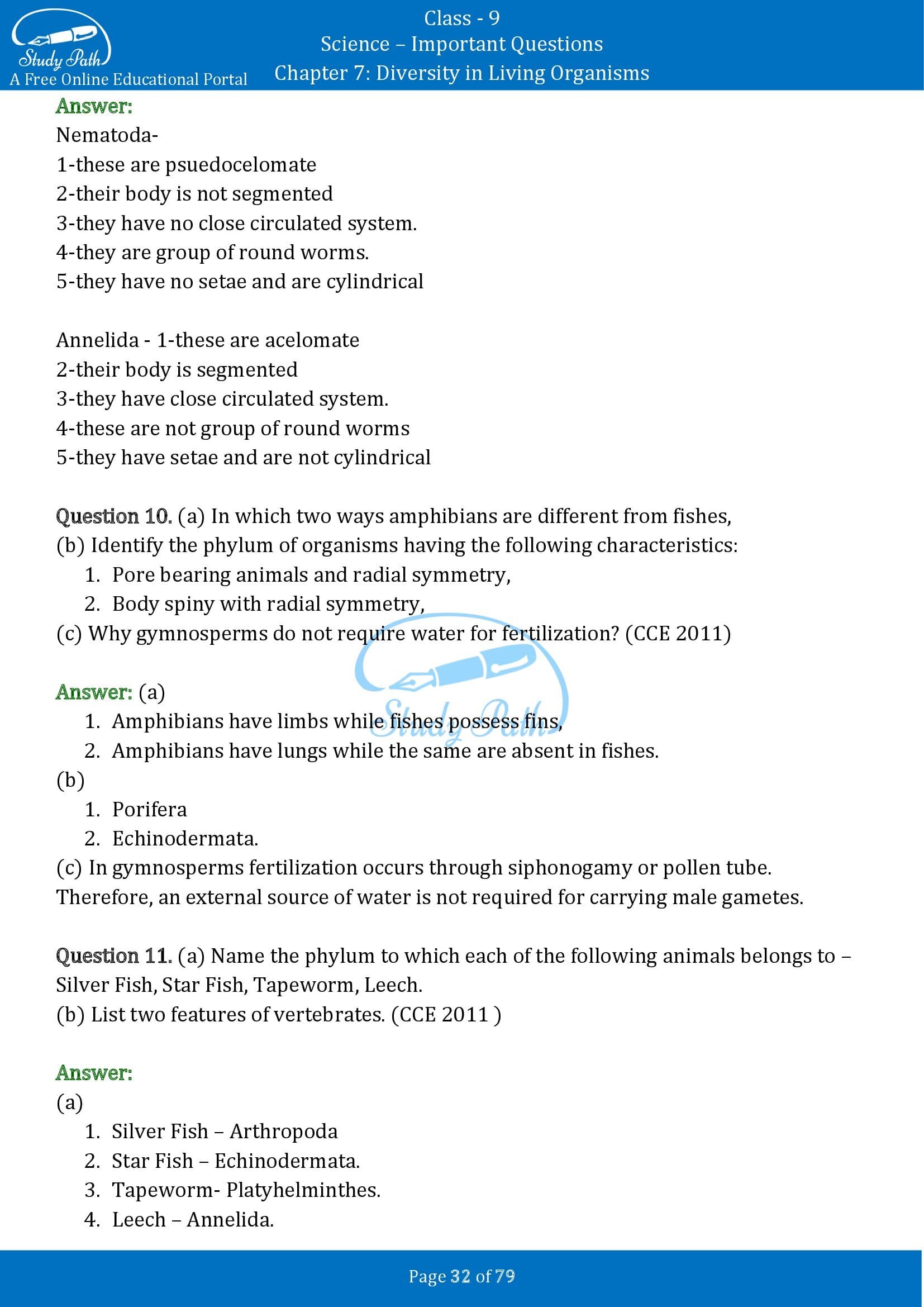 Important Questions for Class 9 Science Chapter 7 Diversity in Living Organisms 00032