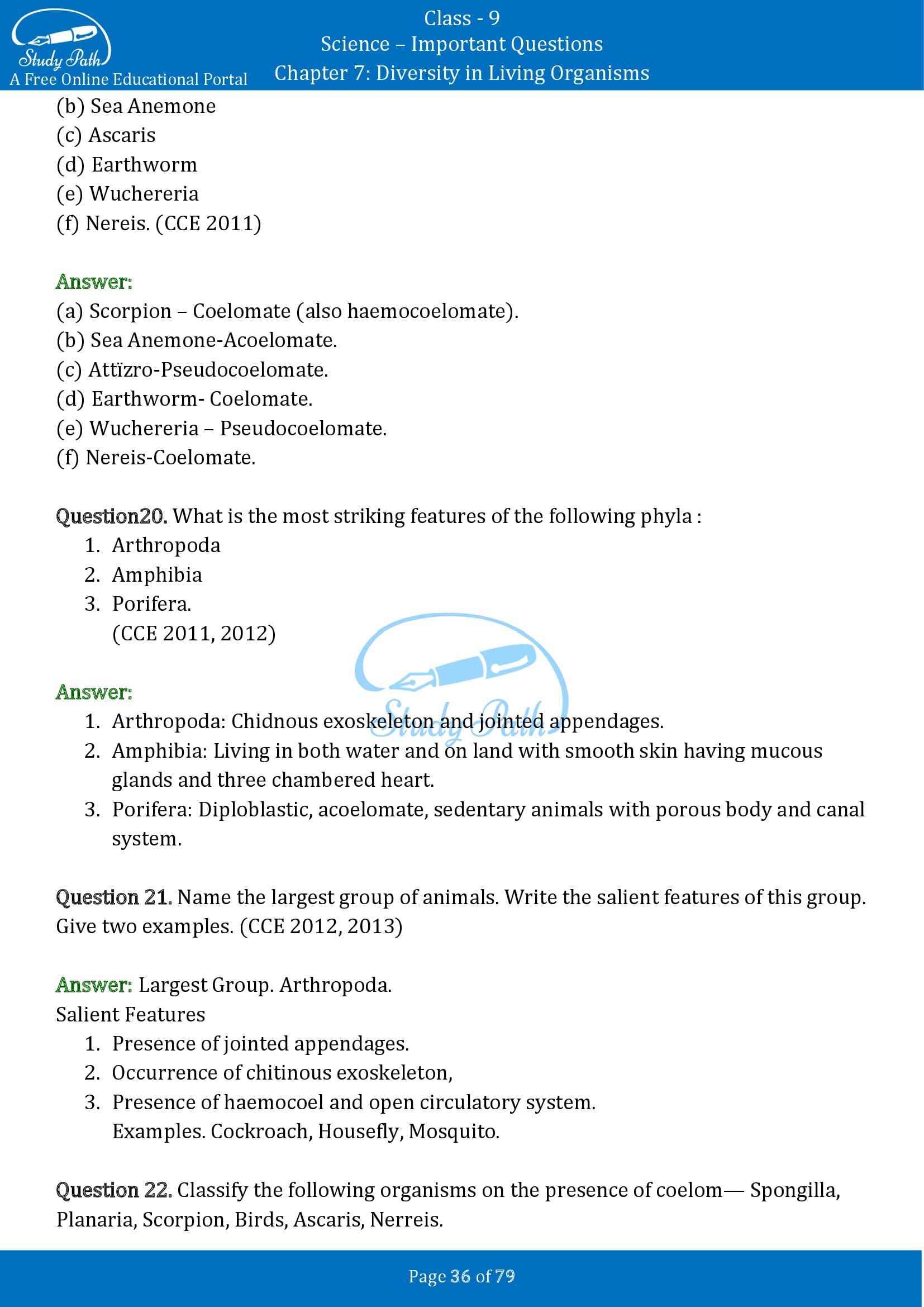 Important Questions for Class 9 Science Chapter 7 Diversity in Living Organisms 00036