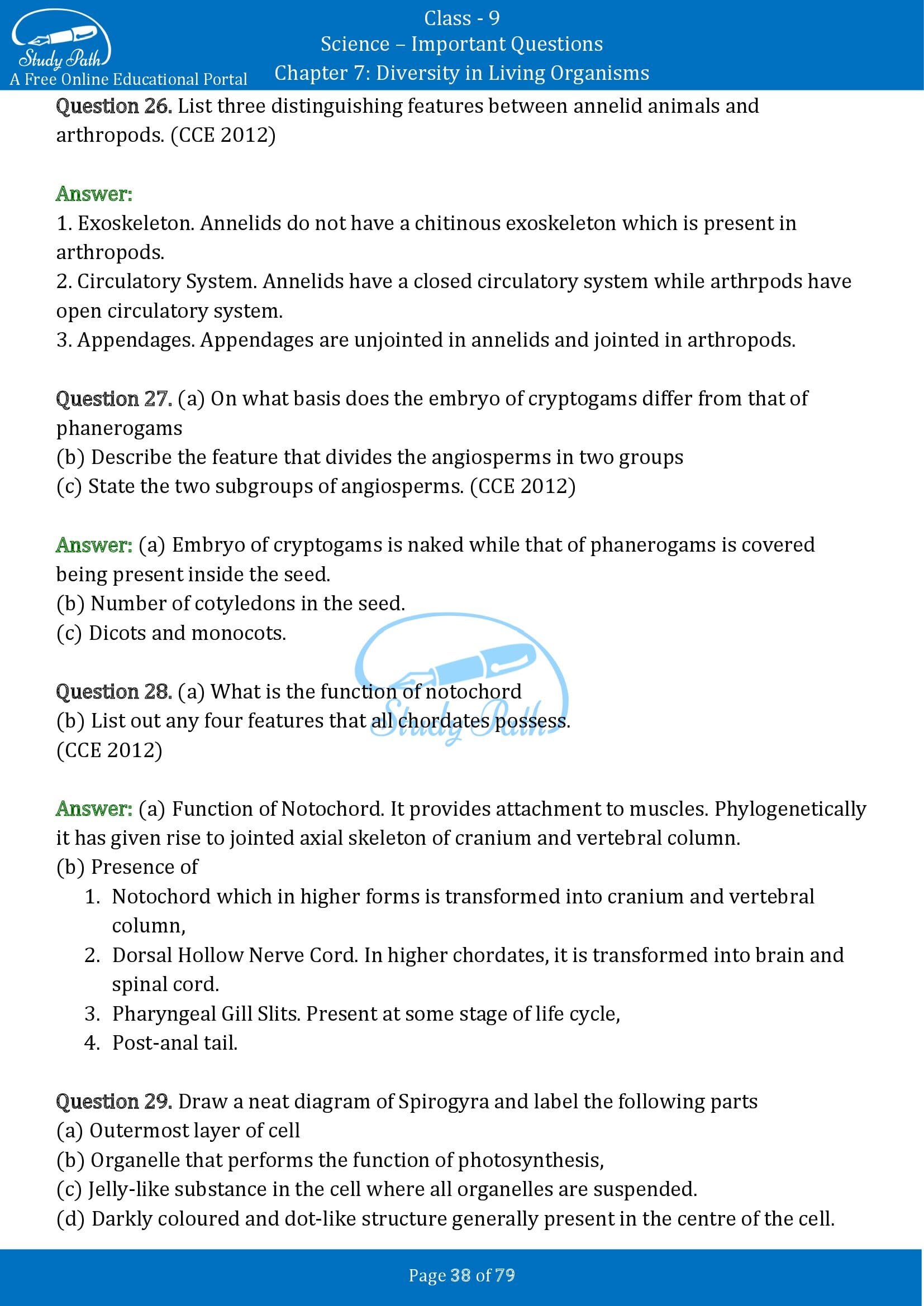 Important Questions for Class 9 Science Chapter 7 Diversity in Living Organisms 00038