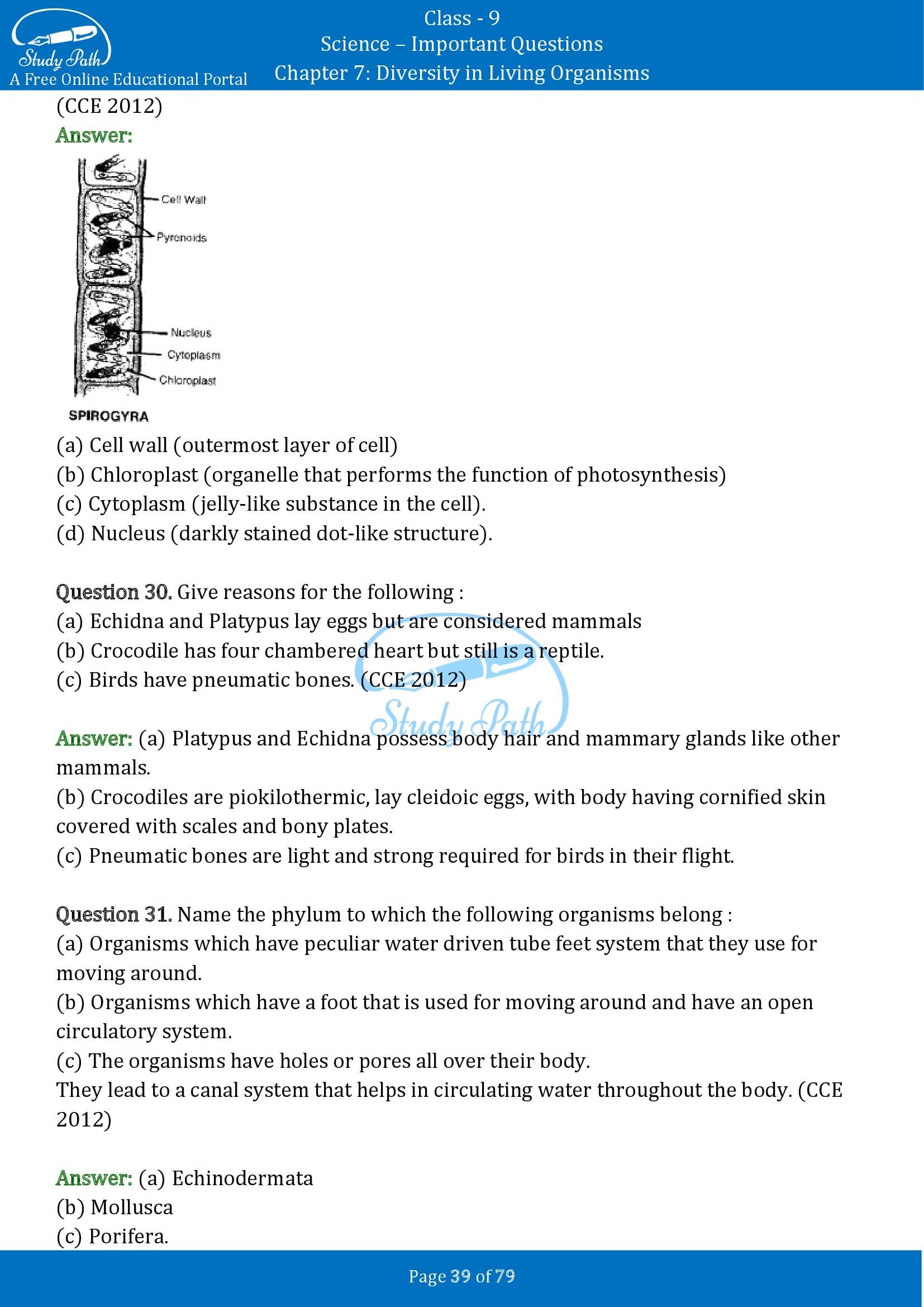 Important Questions for Class 9 Science Chapter 7 Diversity in Living Organisms 00039