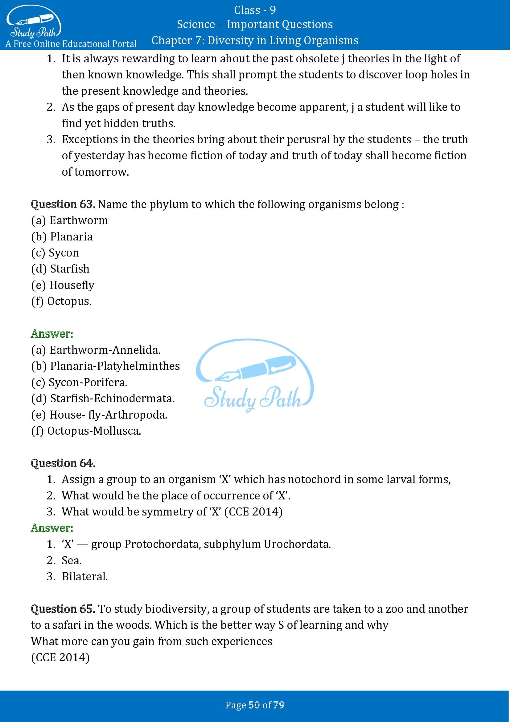Important Questions for Class 9 Science Chapter 7 Diversity in Living Organisms 00050