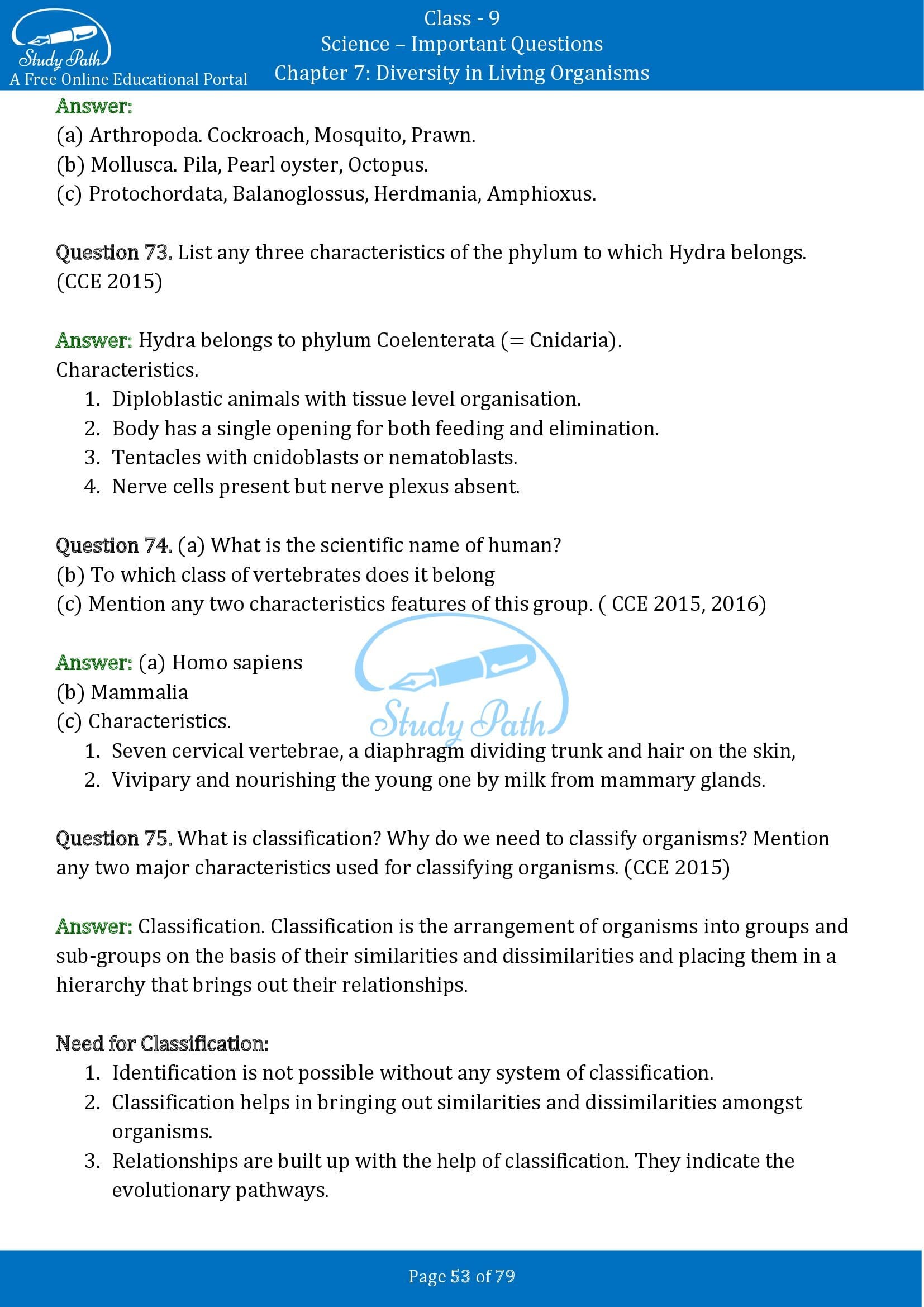 Important Questions for Class 9 Science Chapter 7 Diversity in Living Organisms 00053