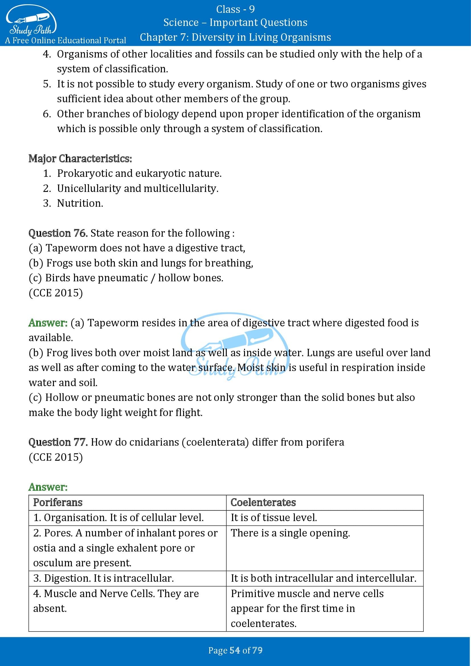Important Questions for Class 9 Science Chapter 7 Diversity in Living Organisms 00054