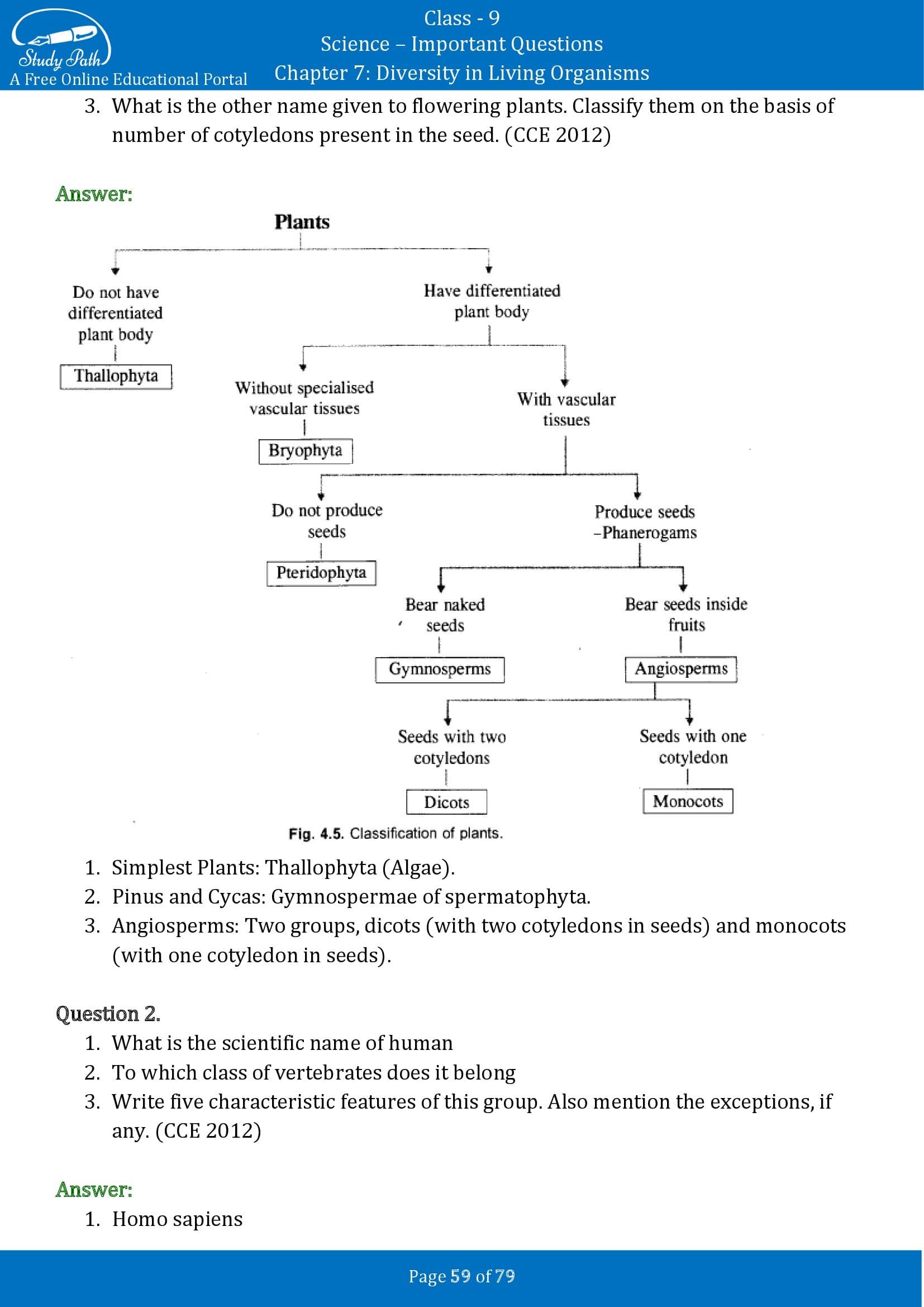 Important Questions for Class 9 Science Chapter 7 Diversity in Living Organisms 00059