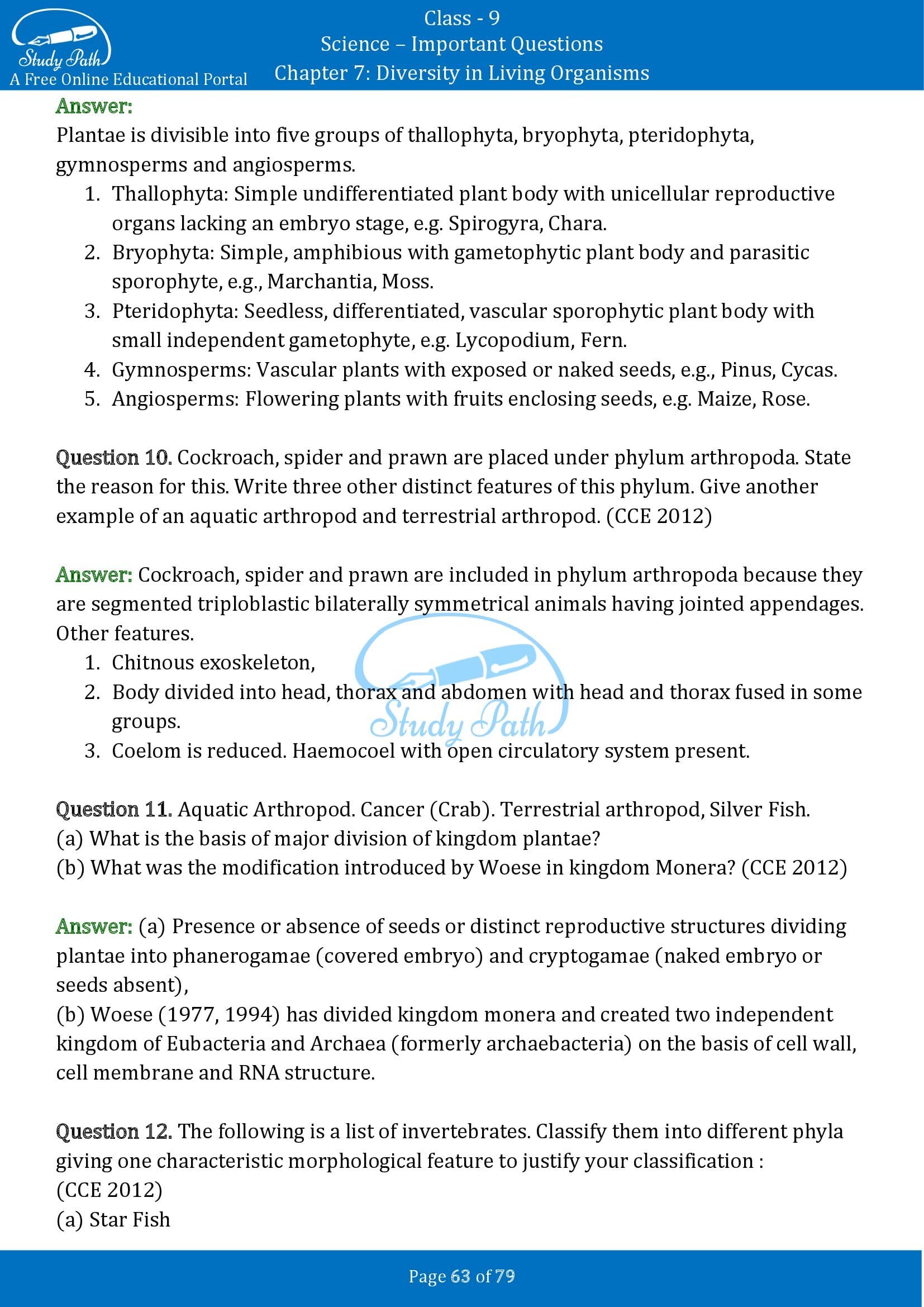 Important Questions for Class 9 Science Chapter 7 Diversity in Living Organisms 00063