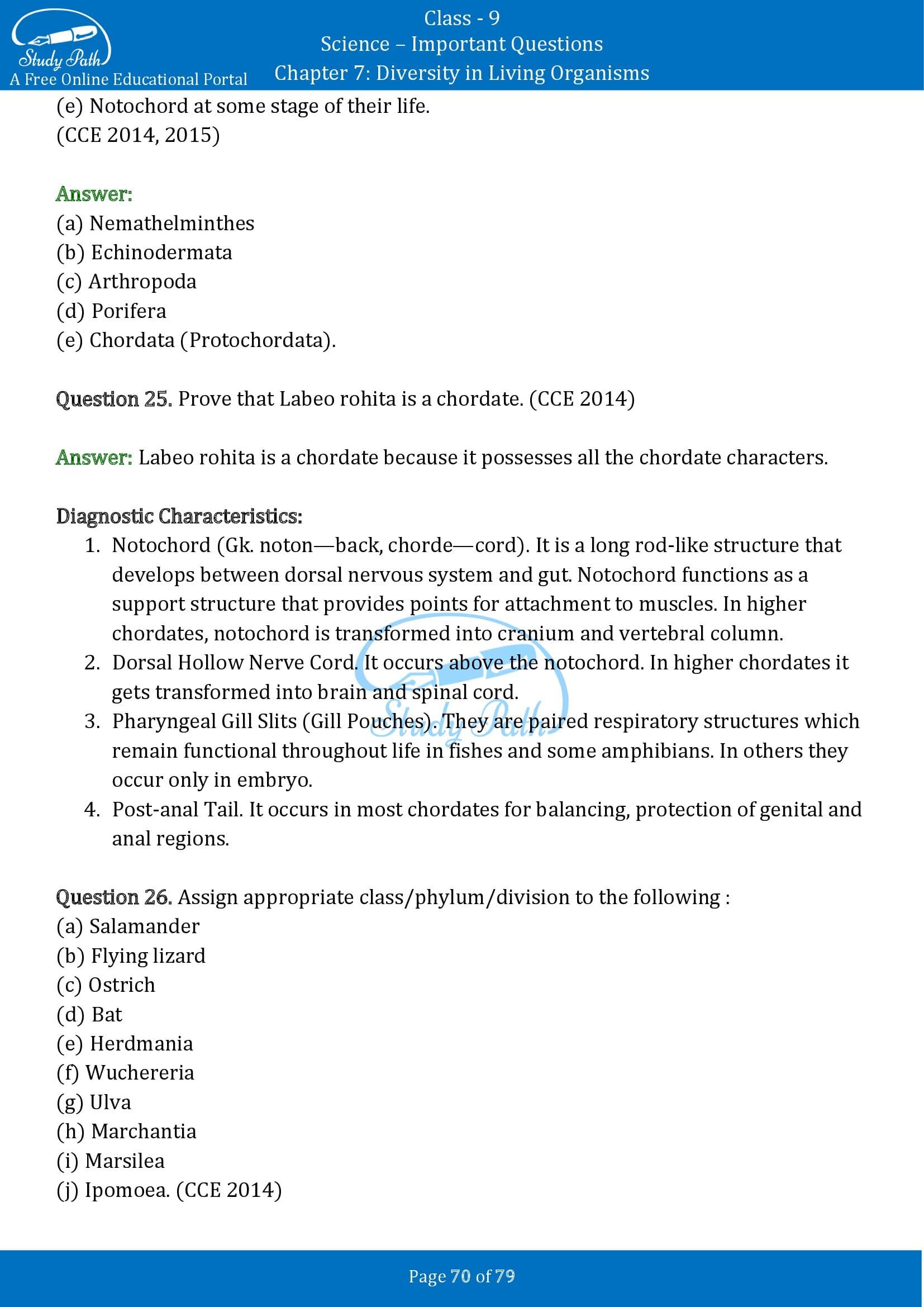 Important Questions for Class 9 Science Chapter 7 Diversity in Living Organisms 00070