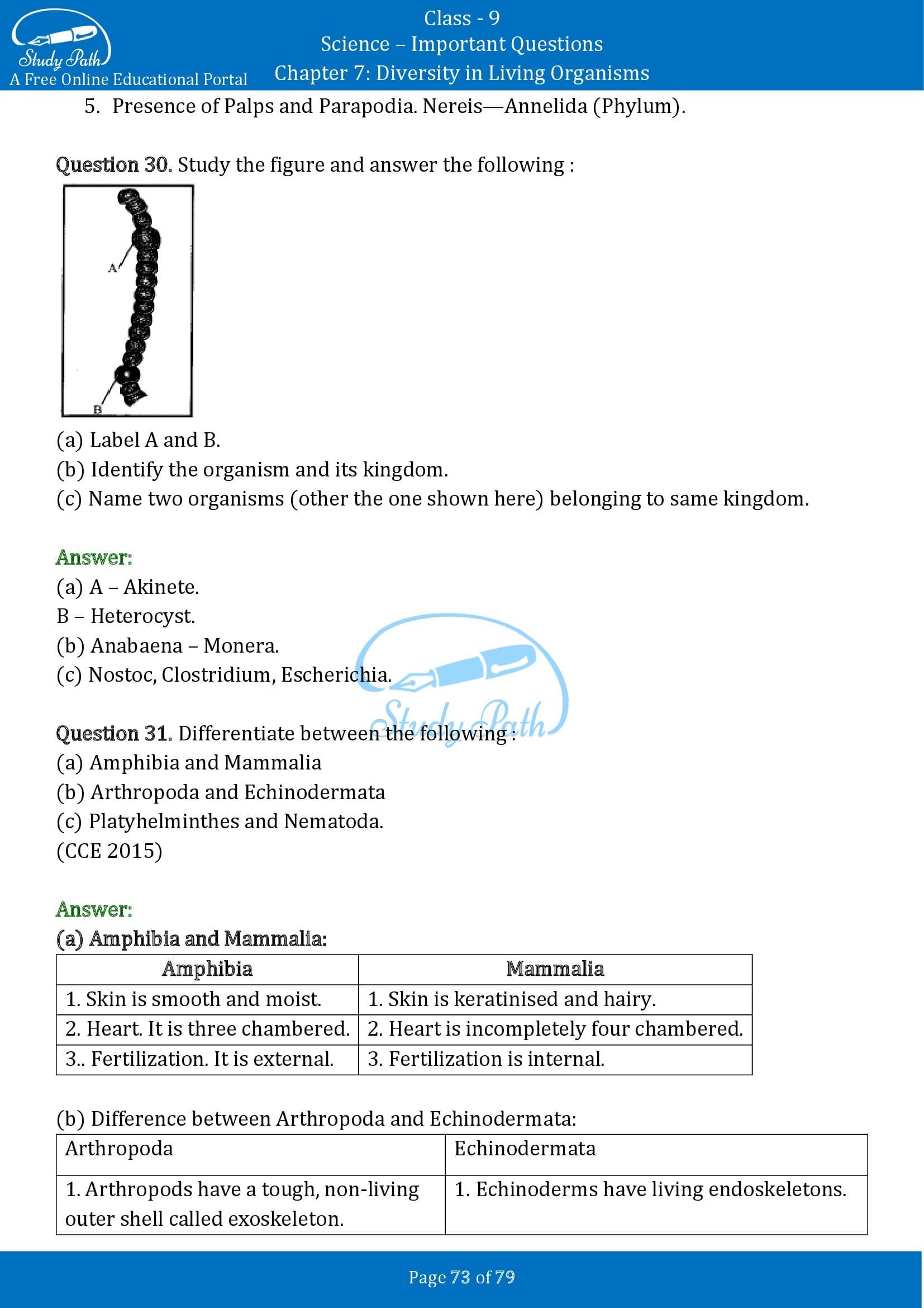 Important Questions for Class 9 Science Chapter 7 Diversity in Living Organisms 00073