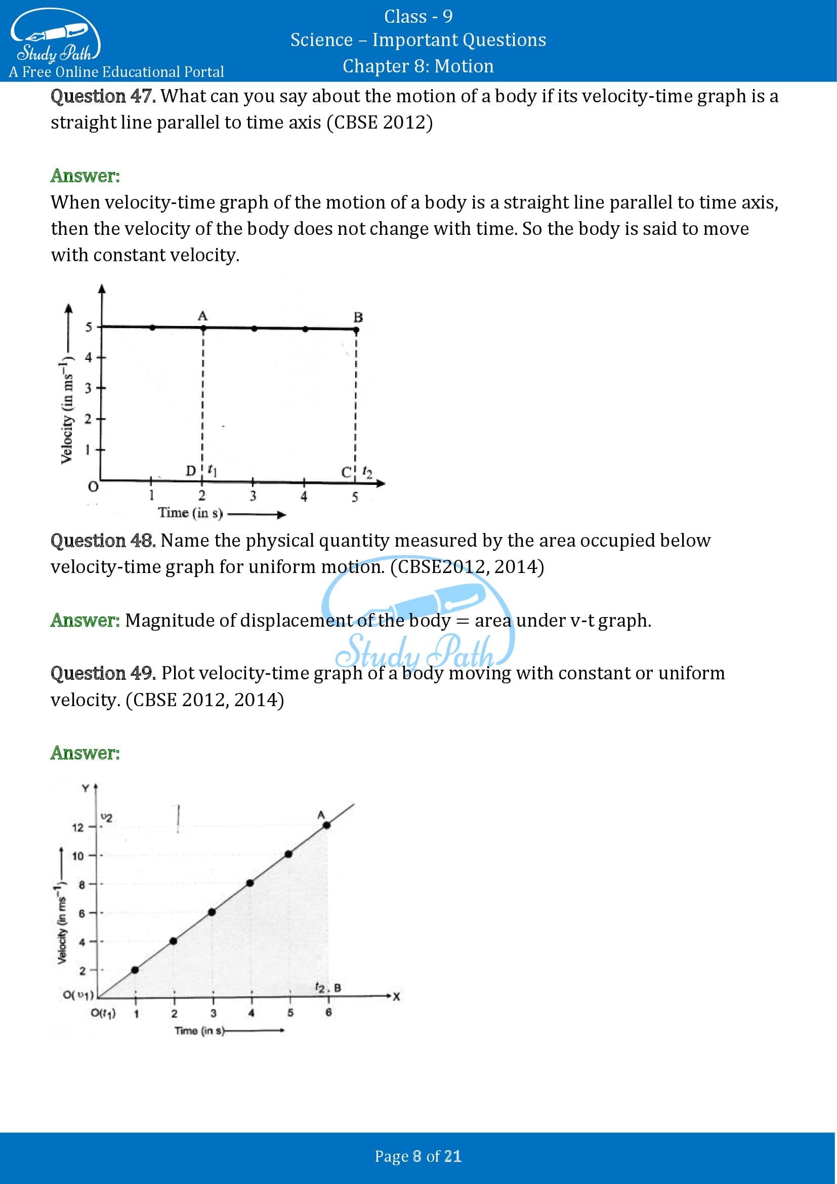 Important Questions for Class 9 Science Chapter 8 Motion 00008