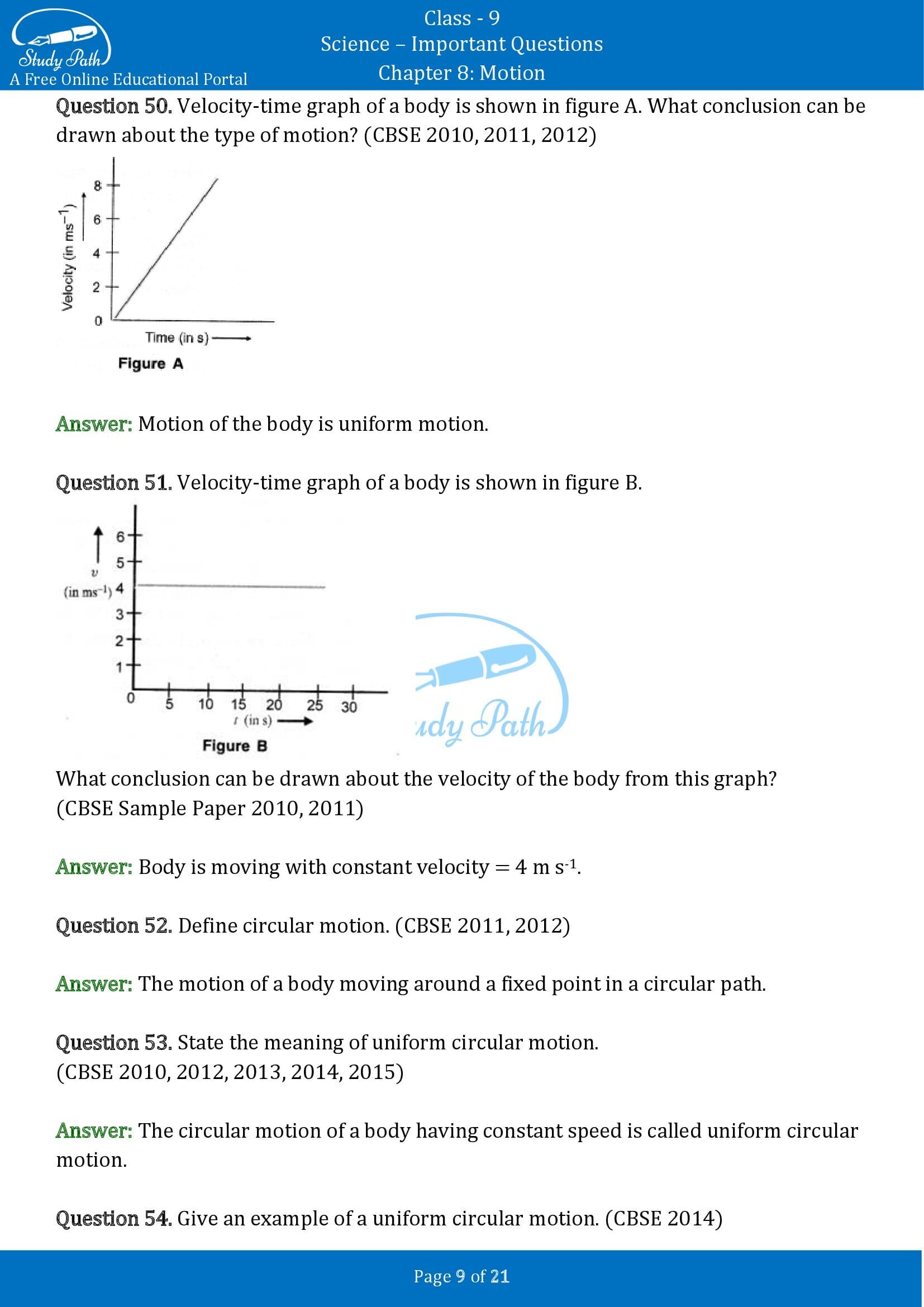 Important Questions for Class 9 Science Chapter 8 Motion 00009