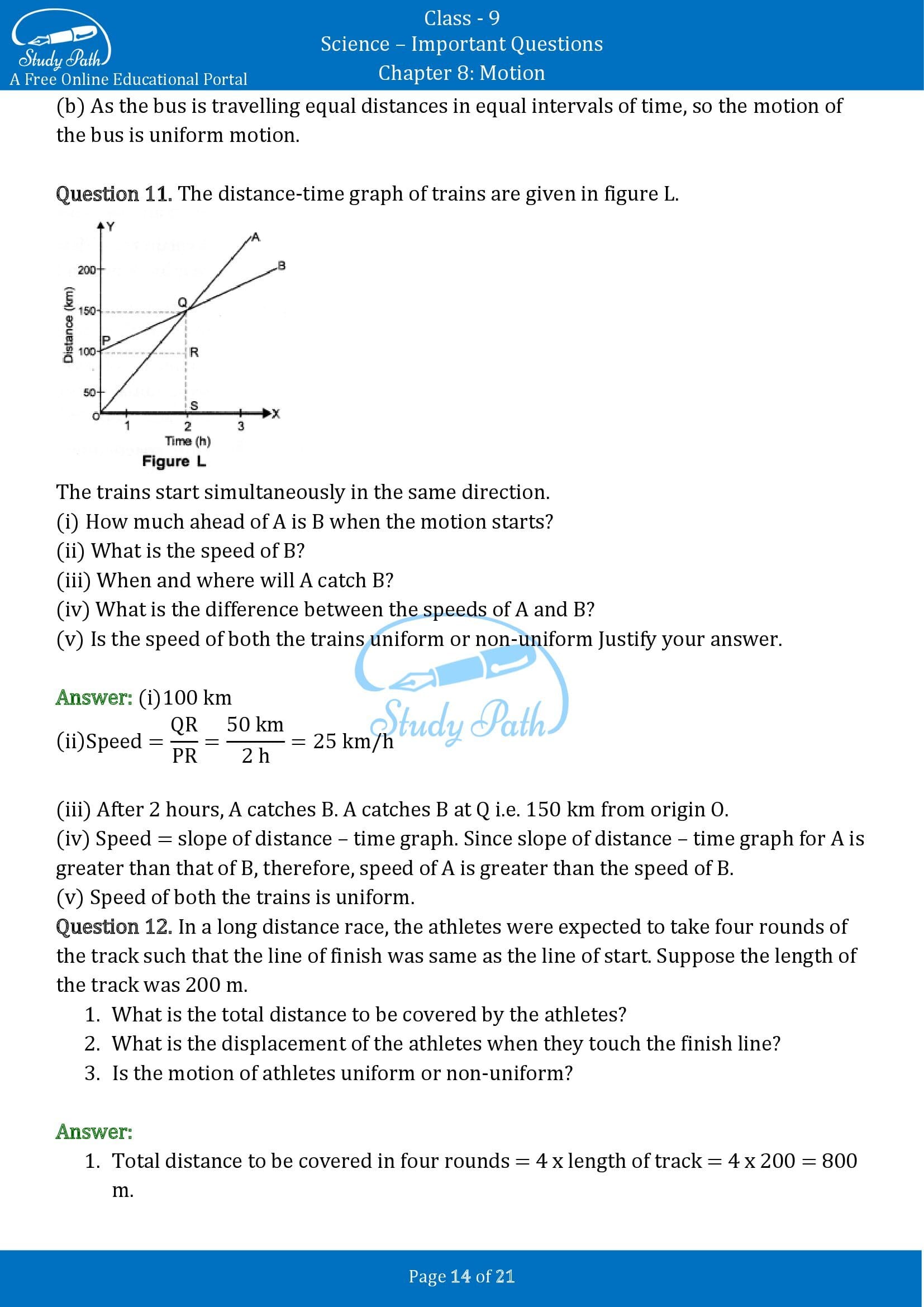 Important Questions for Class 9 Science Chapter 8 Motion 00014