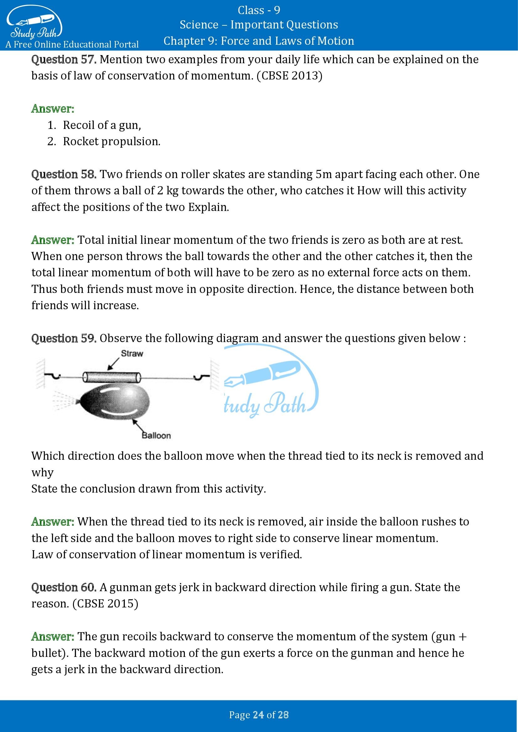 Important Questions for Class 9 Science Chapter 9 Force and Laws of Motion 00024