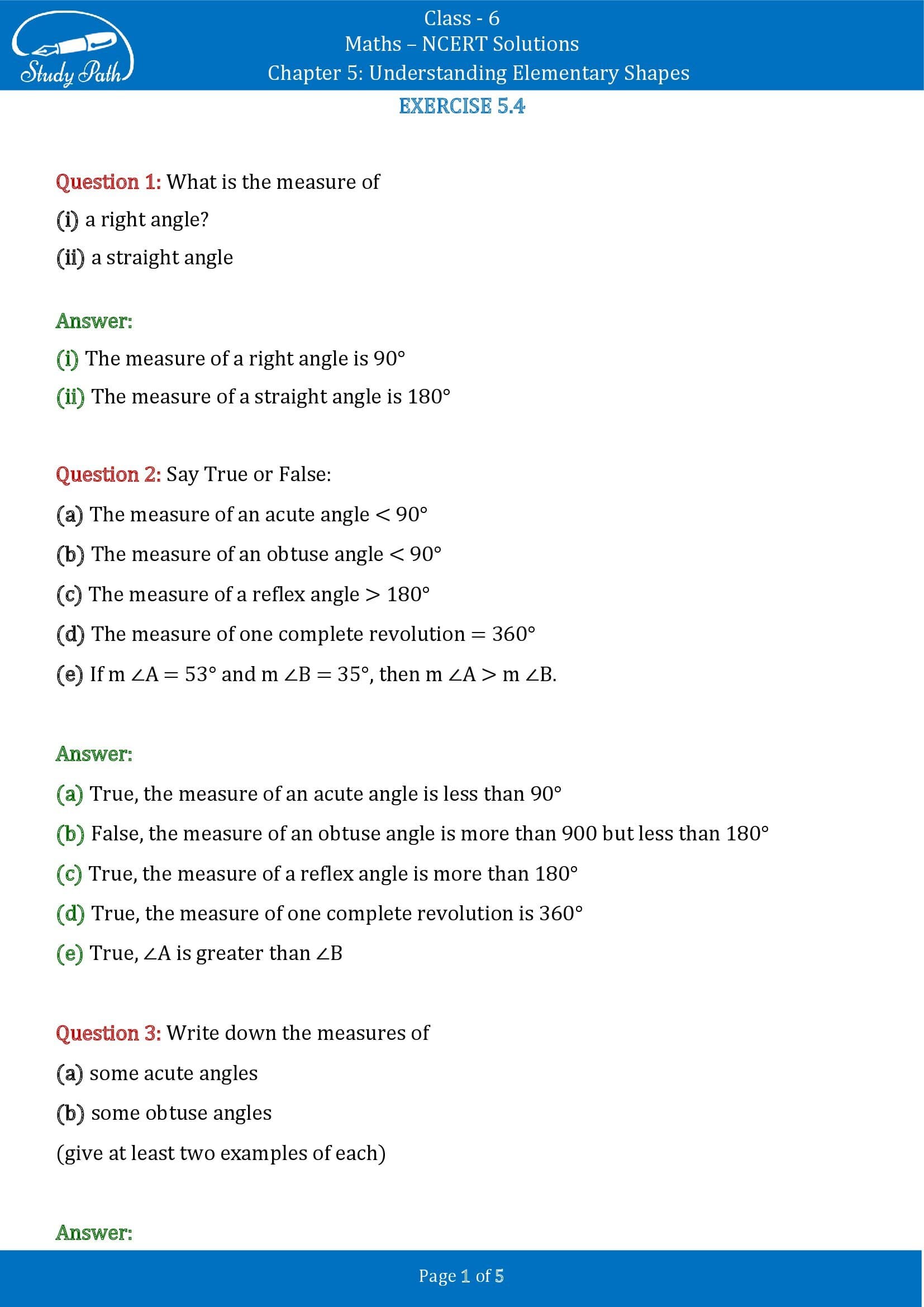NCERT Solutions for Class 6 Maths Chapter 5 Understanding Elementary Shapes Exercise 5.4 0001