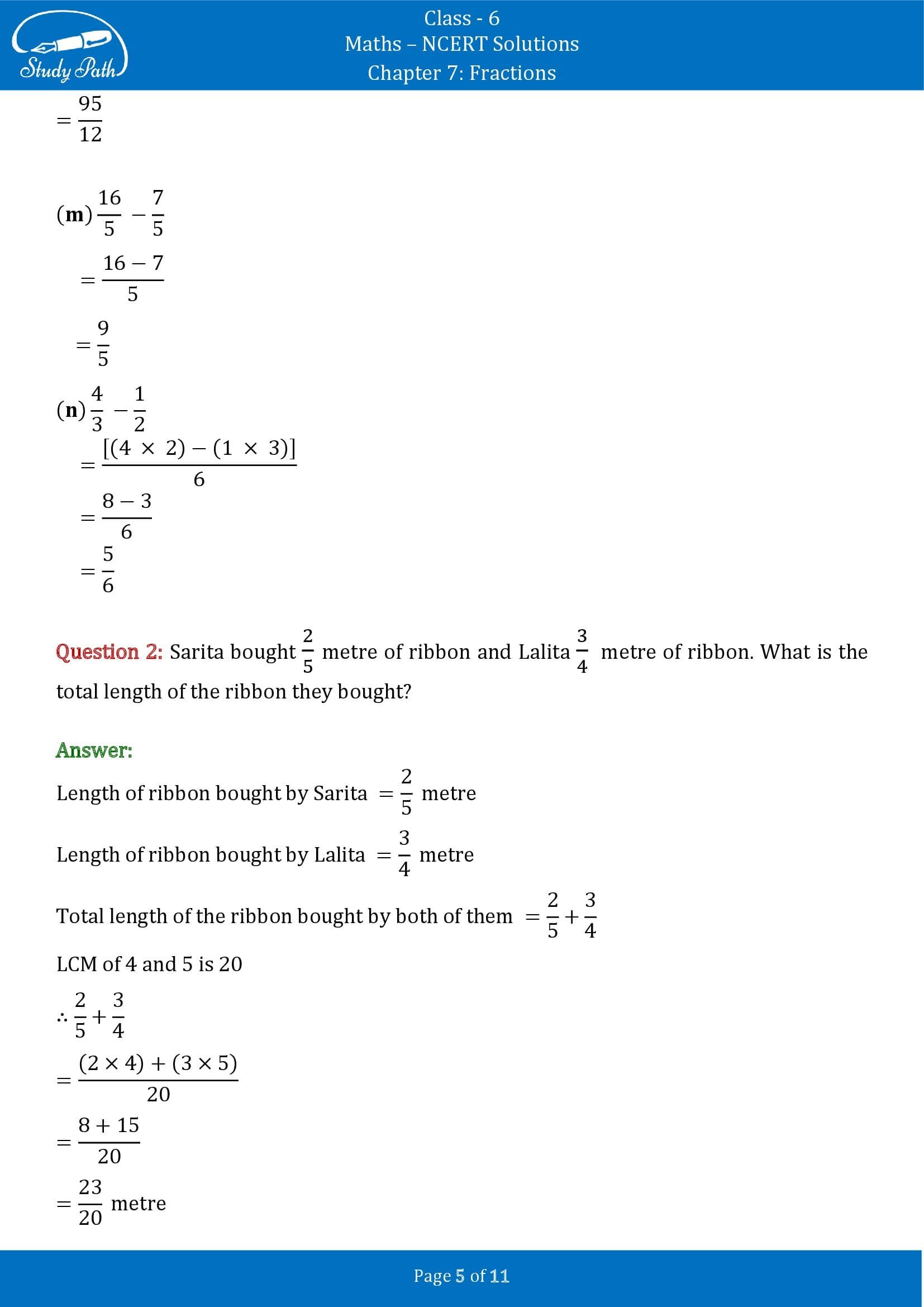 NCERT Solutions for Class 6 Maths Chapter 7 Fractions Exercise 7.6 0005