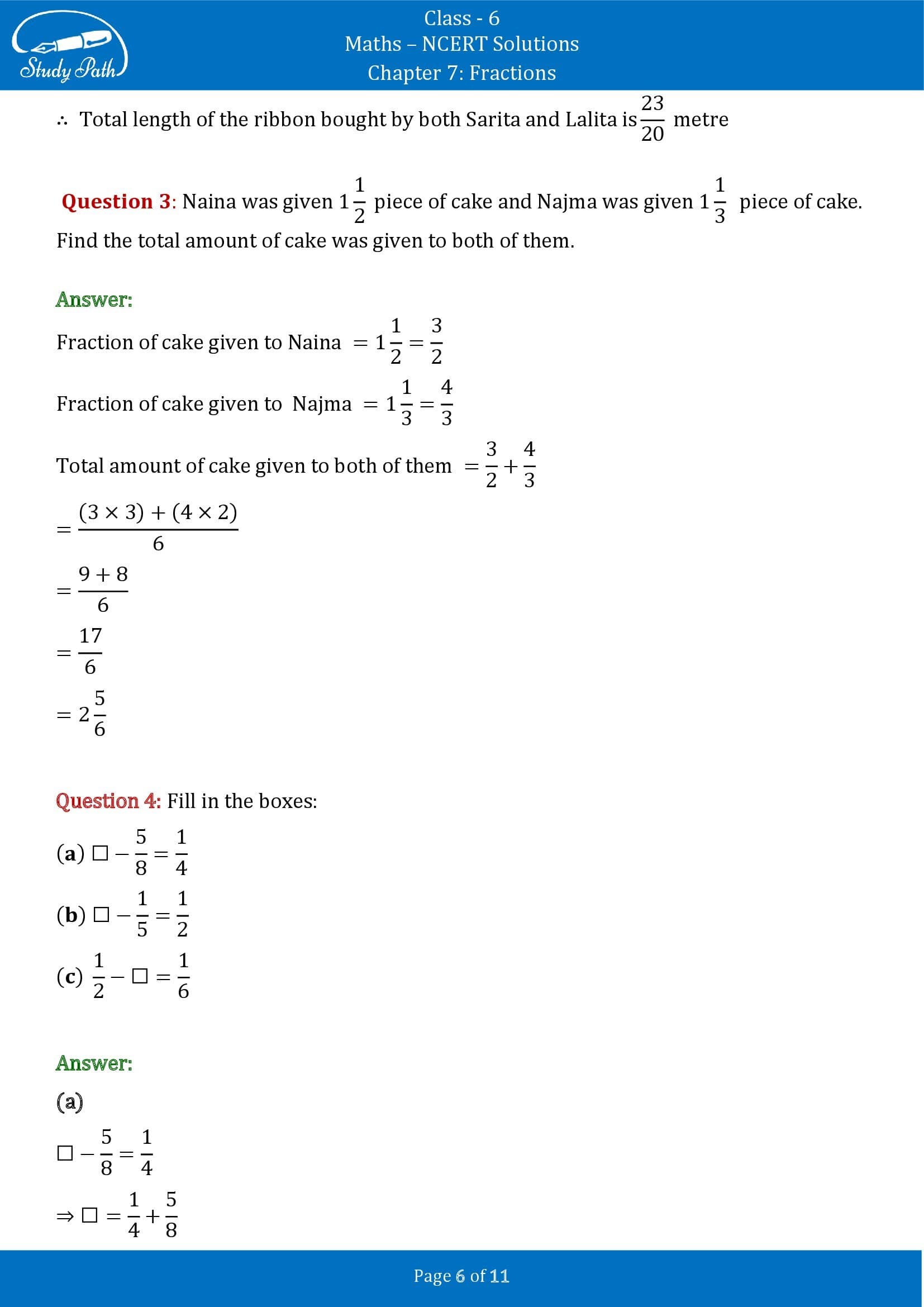 NCERT Solutions for Class 6 Maths Chapter 7 Fractions Exercise 7.6 0006