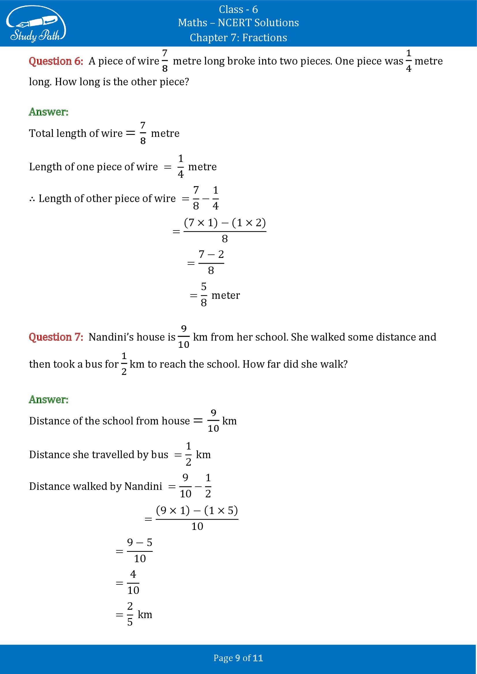 NCERT Solutions for Class 6 Maths Chapter 7 Fractions Exercise 7.6 0009