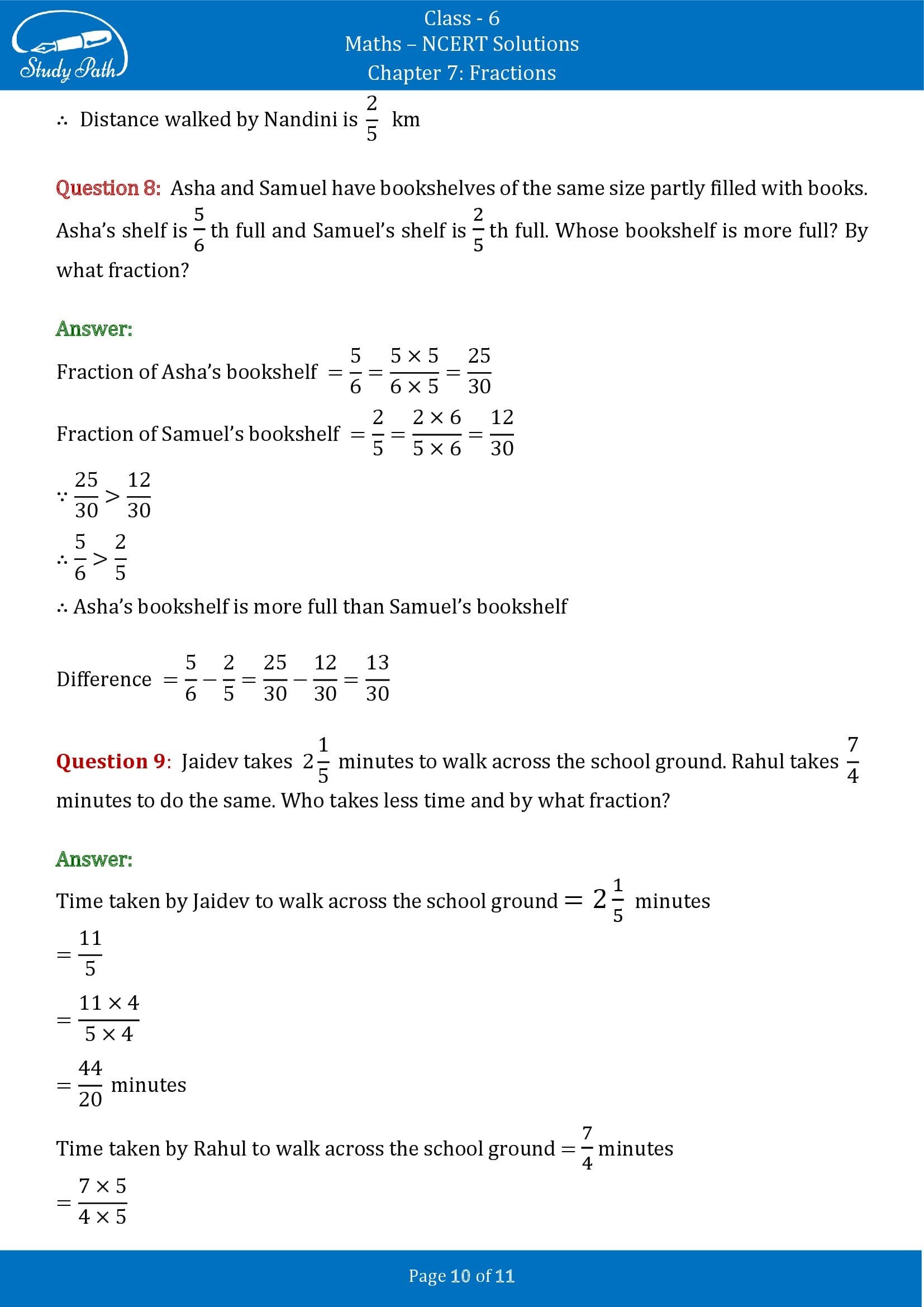 NCERT Solutions for Class 6 Maths Chapter 7 Fractions Exercise 7.6 0010
