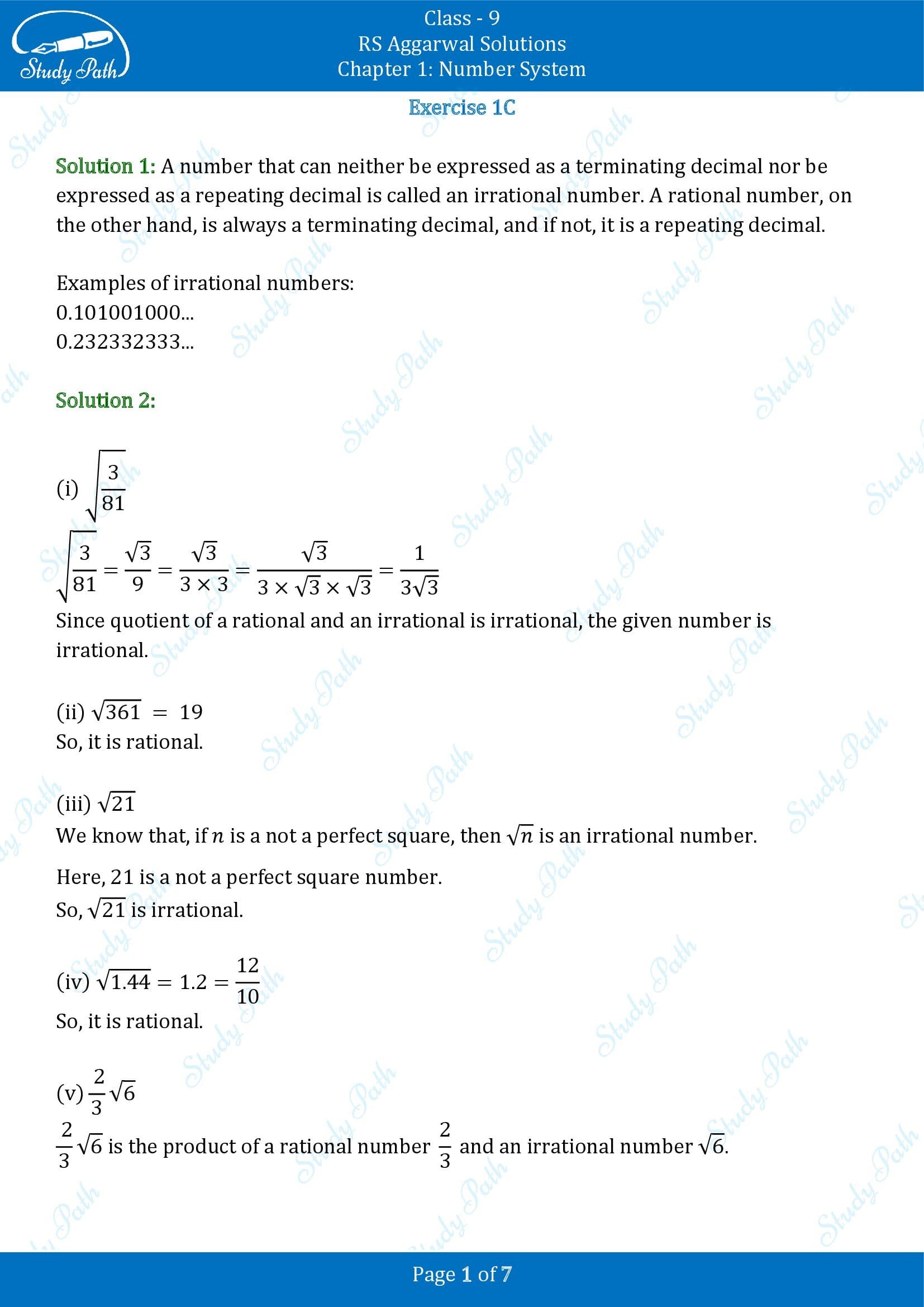 RS Aggarwal Solutions Class 9 Chapter 1 Number System Exercise 1C 00001