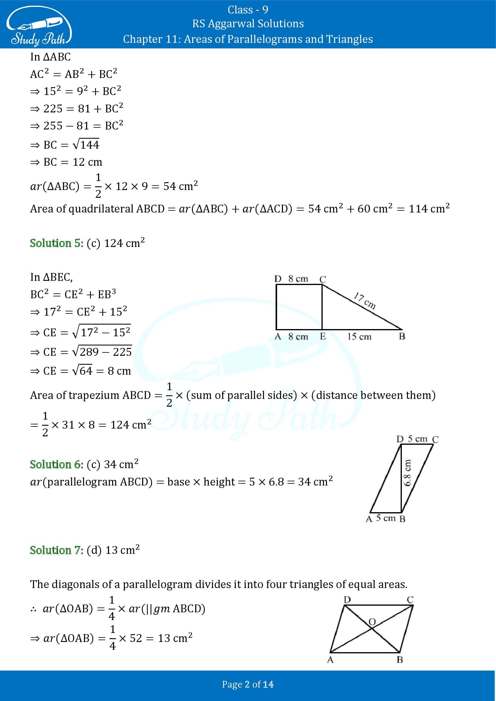 RS Aggarwal Solutions Class 9 Chapter 11 Areas of Parallelograms and Triangles Multiple Choice Questions MCQs 00002